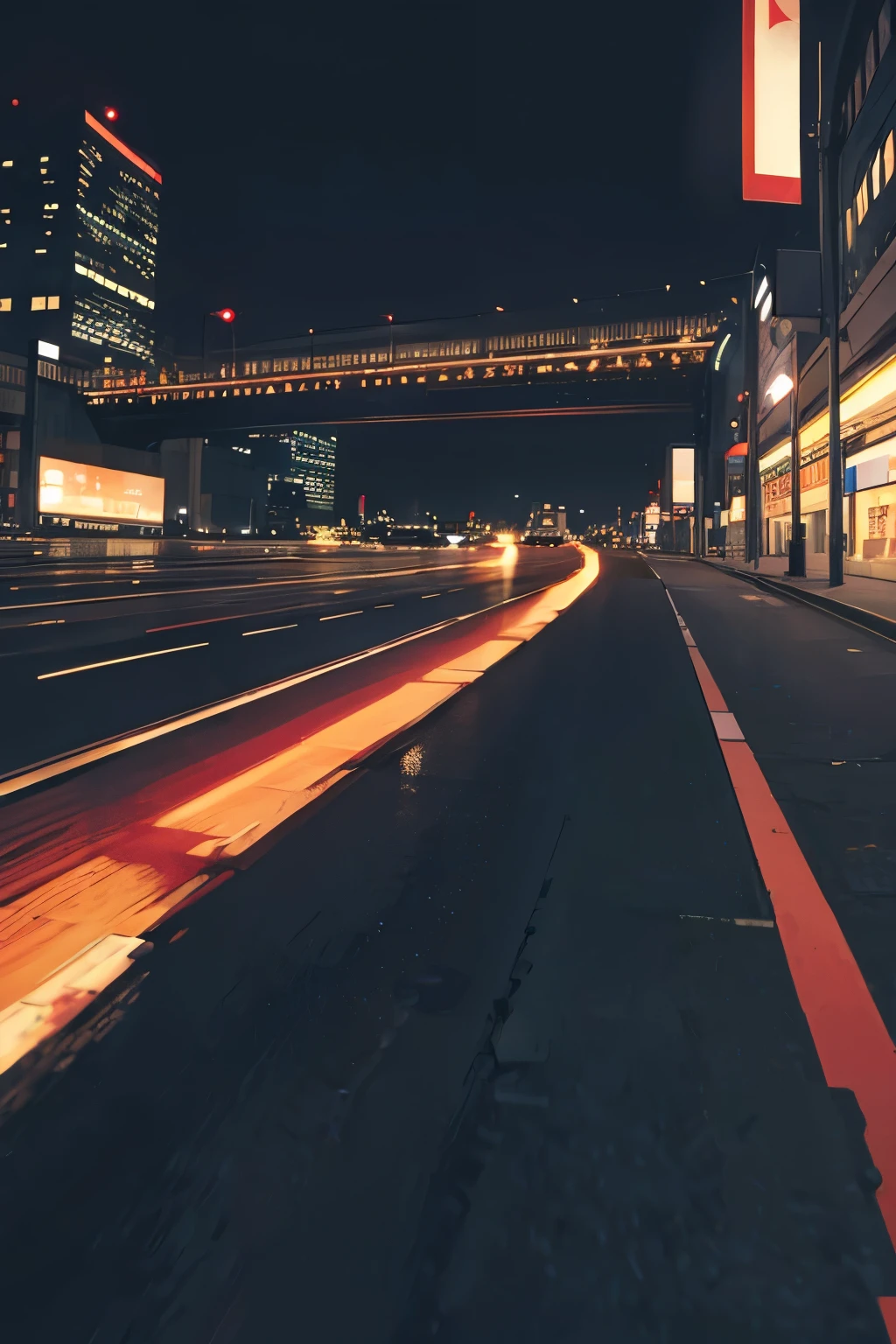 night，A black car，Speeding towards the city quickly，