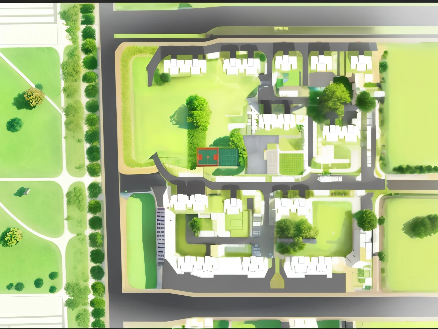 Super real photos，Super fine节，Ultra-wide-angle picture，24th century，科幻City，sunny，Highly detailed and hyper-realistic visuals，soil，Vision，Super fine，Super detailed，high quality，8k ，oc rendering，Residential area map with buildings, 2 d top view, Zoom out, map layout, wide build shot, digital rendering, close build shot, top down view, top down view, build shot, present, Shooting from top down, Aerial photography, top view, [ top view ]!!，City鸟瞰图，Own a park, City的景观, 在生态City, City, 美丽的未来City, Amazing details, top view，Renderings