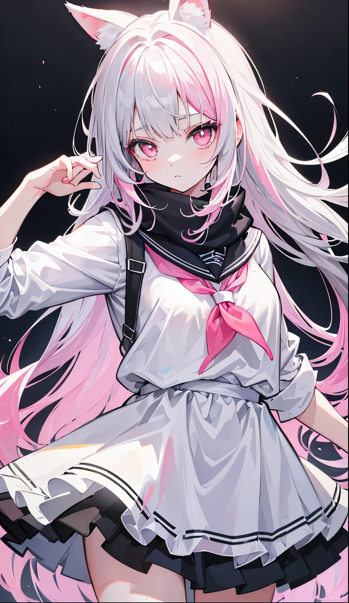 Split head in gray,Black suspenders,Sing and dance rap basketball,Chicken friends,Silver necklace,Super big beauty,Allure and pouring gray-pink banglue-green pupils,Wear a silver-white jacket and pink sweater,Wearing a blue scarf,This a cute girl with shiny light pink hair and pupils,School uniforms in pink, yellow and white,Sweet li girl,The overall glowing title Douluo possesses multiple red soul rings.,It's a beautiful sister,Red and white color scheme,It called the soft bone rabbit