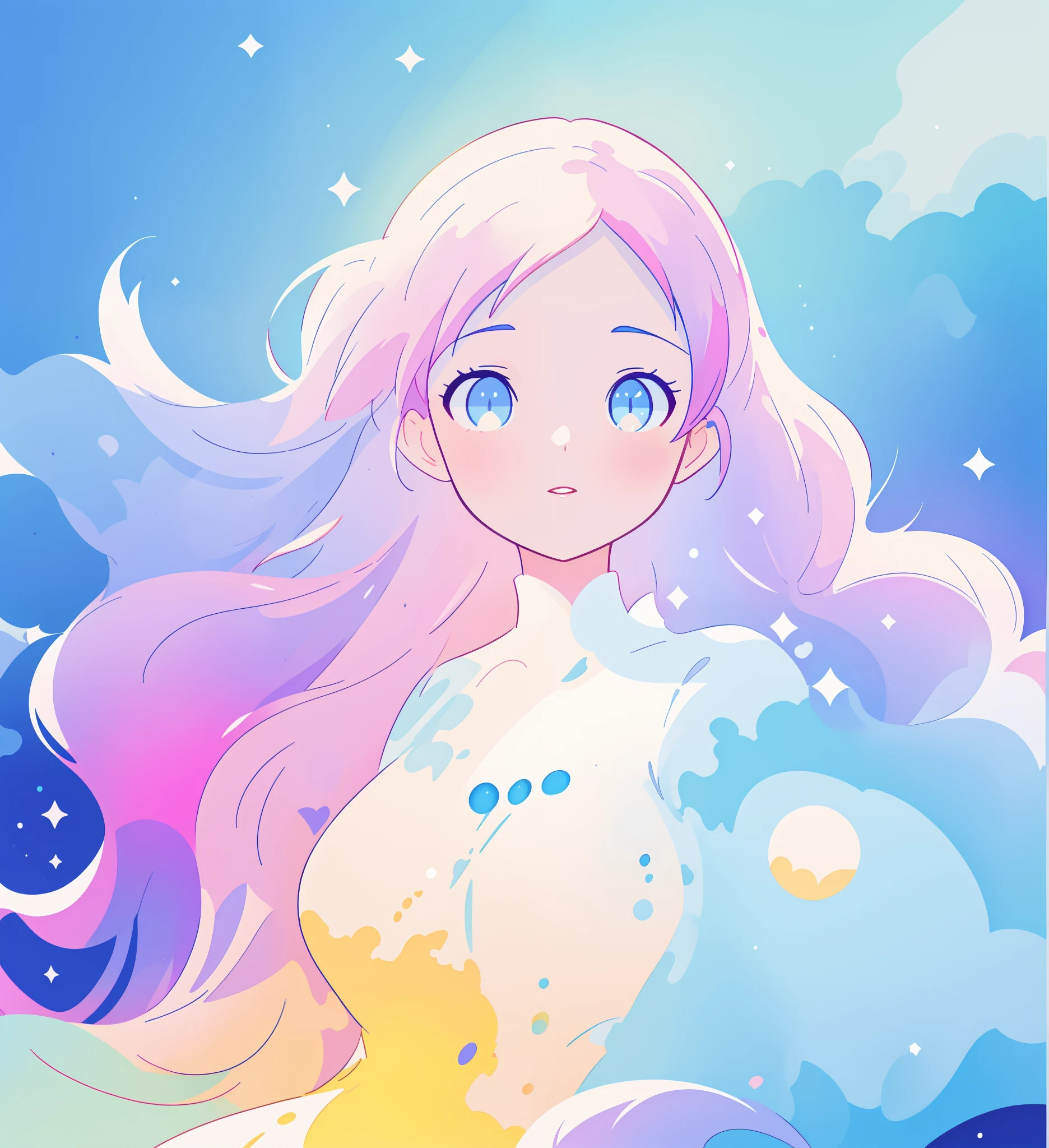 beautiful girl, flowing liquid colorful dress, vibrant pastel colors, (colorful), long flowing colorful hair, magical lights, sparkling magical liquid, inspired by Glen Keane, inspired by Lois van Baarle, disney art style, by Lois van Baarle, glowing aura around her, by Glen Keane, jen bartel, glowing lights! digital painting, flowing glowing hair, glowing flowing hair, beautiful digital illustration, fantasia background, whimsical, magical, fantasy, ((beautiful face)), ((masterpiece, best quality)), intricate details, highly detailed, sharp focus, 8k resolution, sparkling detailed eyes, liquid watercolor