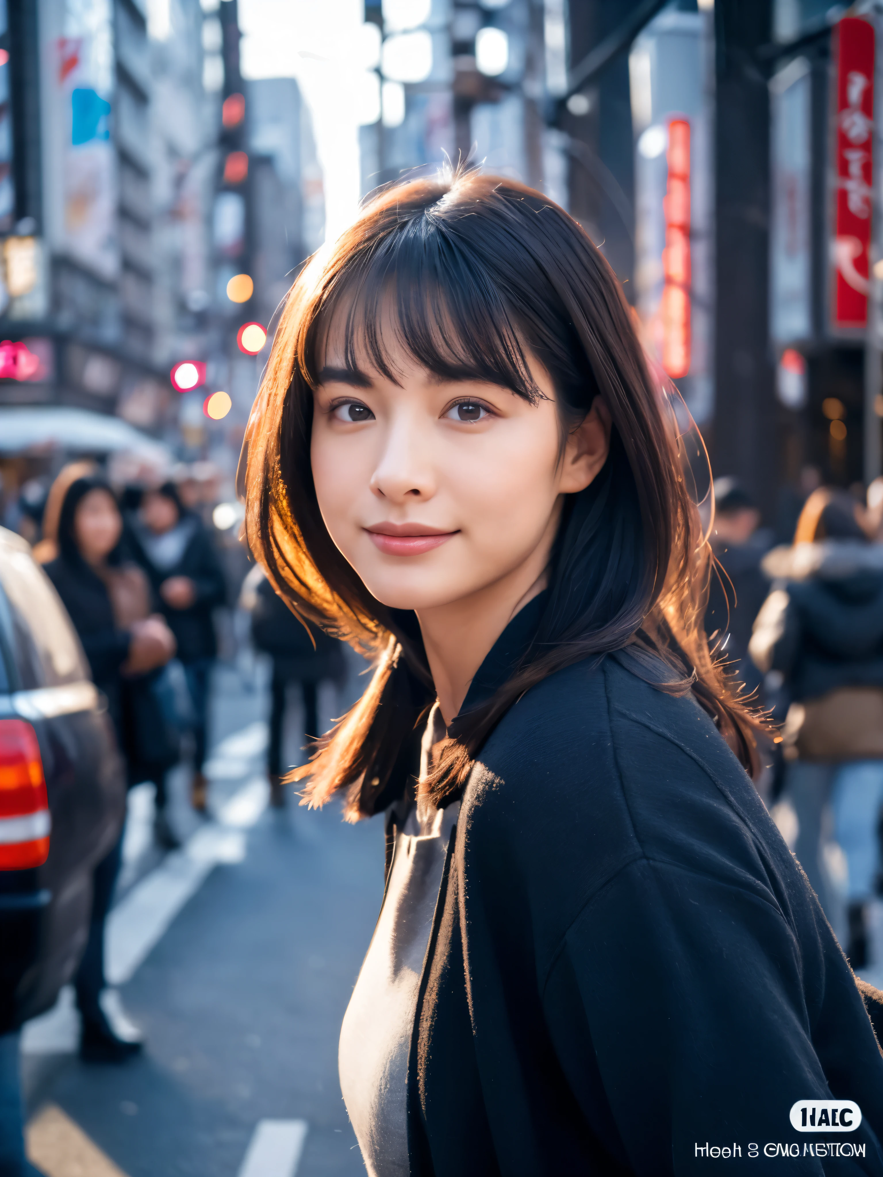 photorealistic, 8K full body pinup poster from head to foot, Beautiful woman, attractive look, Clear system, 20-year-old, Tokyo, winter, Shibuya in the background