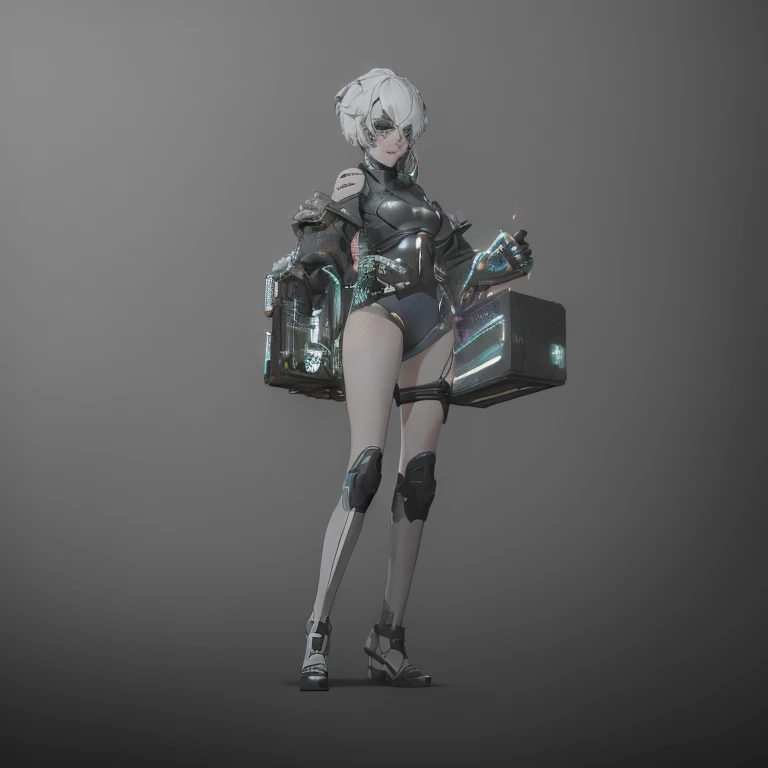(Best quality at best,4K,8K,A high resolution,tmasterpiece:1.2),ultra - detailed,(actual,realisticlying,Photorealistic:1.37),A woman in a bodysuit stands next to a suitcase, senior concept artist, style of raymond swanland, Extremely detailed fantasy characters, artstation concept art, digital concept art, Dark fantasy character design, cgsociety concept art, Fantasy and concept art, concept art design, NieR Automata concept art style, concept art design illustration, cyberpunk femme fatale