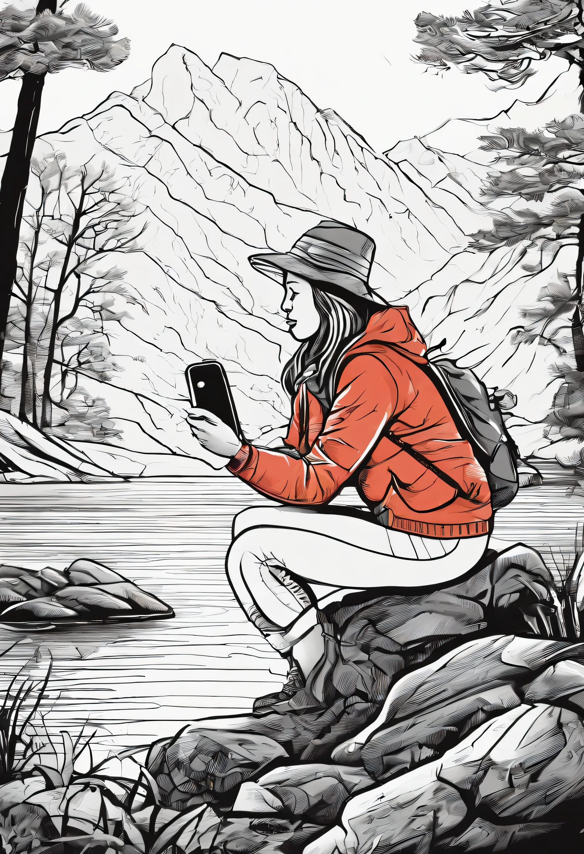 1 female ((Upper body selfie, happiness的)), masterpiece, best quality, super detailed, alone, outdoor, (night), Mountain, nature, (Star, moon) happiness, happiness的, Backpack, sleeping bag, camping stove, Water bottle, On-site startup, country hat, Red plaid shirt with long sleeves open, flashlight, forest, rock, river, wood, smokes, shadow, Comparison of, clear sky, style, (warm color, warm color: 1.2), close up, movie light, Side lighting, ultra high resolution, best shadow, raw, Upper body, underwear, look, huge, 4K, open neckline, back,融入大nature的怀抱,版画style