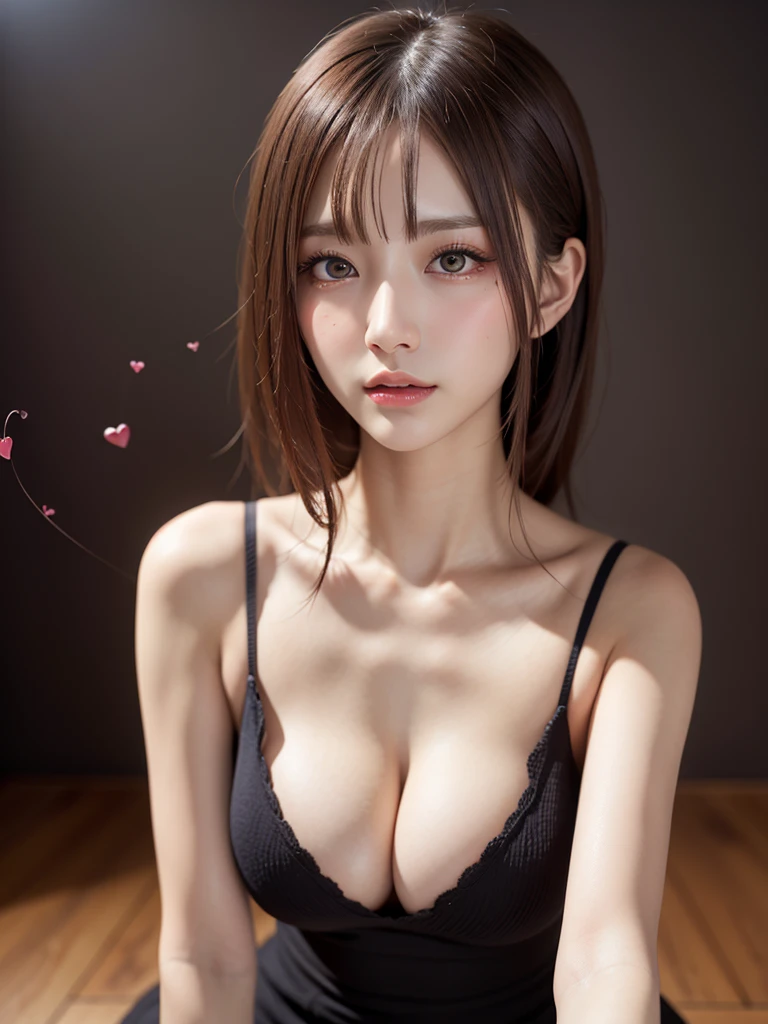 (heart particles:1.3)、Masseter muscle part, highest quality, Super detailed, small details, High resolution, 8K Dende Wallpaper, perfect dynamic composition, beautiful and detailed eyes, natural lip, sexy knit dress , big breasts、have cleavage, random sexy pose、crawl on all fours、Nokezoru