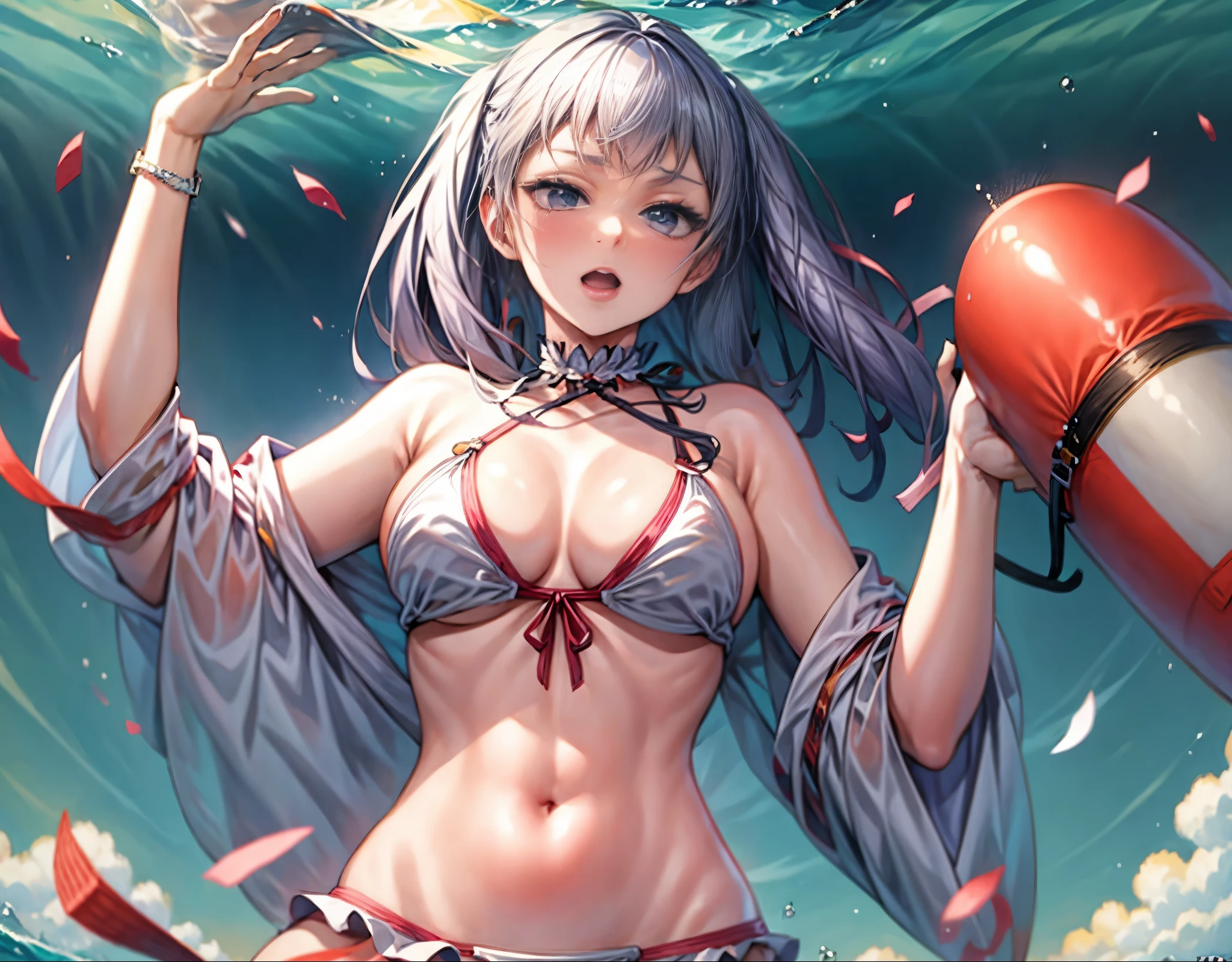 chica anime en bikini flotando en el aire, Elegante pose flotante, lying dynamic pose, !!lleno Cuerpo portrait!!, Sol. illustration, lleno Cuerpo pose, lleno Cuerpo:: Tiempo soleado::, hembra flotante, lleno pose, dramatic floating pose, anime lleno Cuerpo illustration, lleno Cuerpo portrait of a short!, lleno_Cuerpo!!, lleno Cuerpo wide shot,noelle silva,big thighs, looking back 