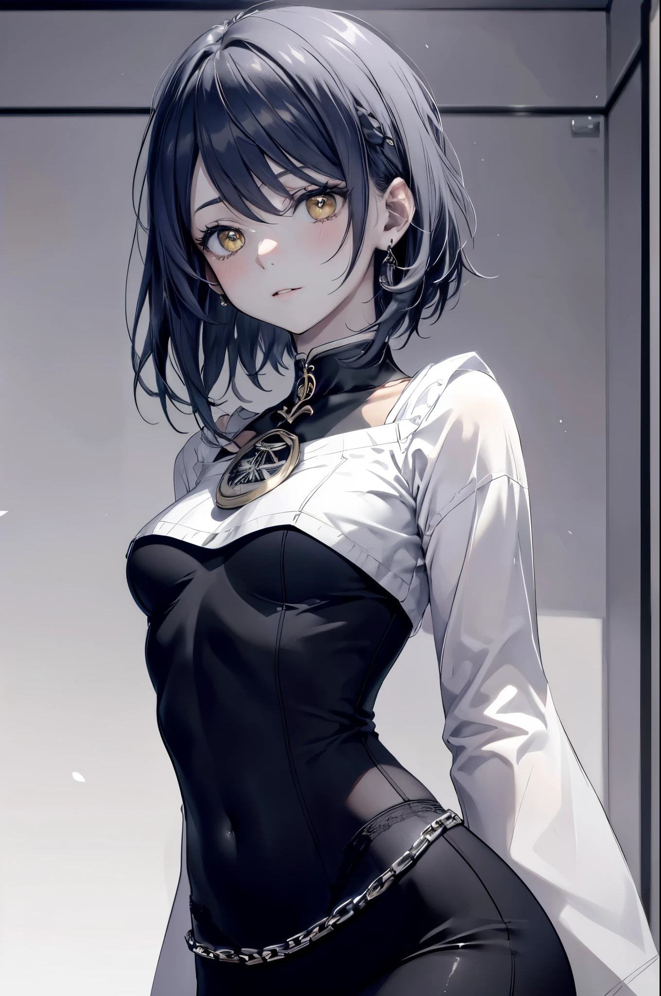Kujou Sara |genshin impact, ((Medium bust, Tomboy, small head)), (Abdominal cut: 1.1), (perfect body: 1.1), (Short wavy hair: 1.2), red-brown hair, shirt collar, chain, full body, exercise , sweat, woman, Futa ((CG wallpaper 8k with very short details.), (Very delicate and beautiful), (Masterpiece), (best quality: 1.0), (ultra high resolution: 1.0), beautiful light, Perfect Lightning, realistic shadows, [high resolution], Fine skin, Extremely detailed (((colorful)))