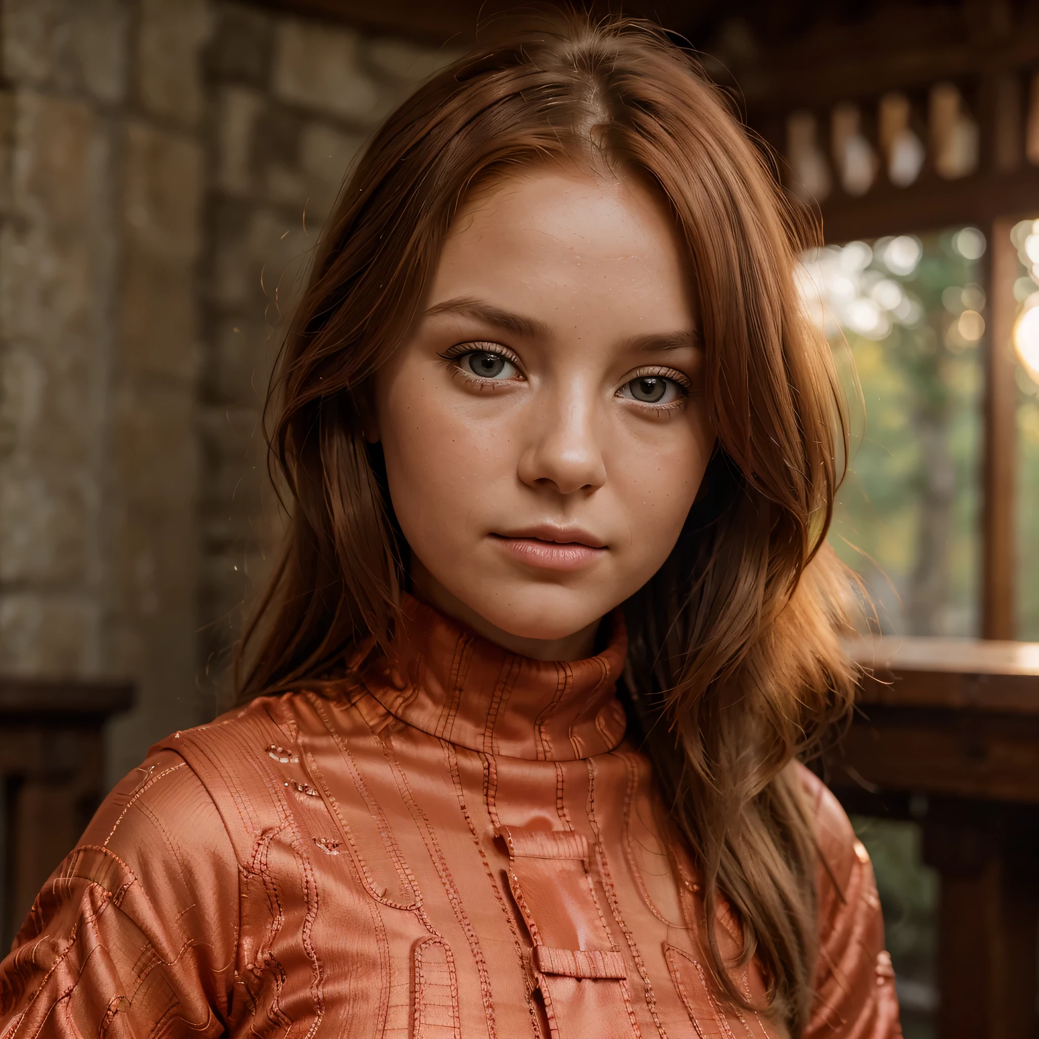 RAW uhd portrait of 24-year-old blonde close-up, Natural red hair, castles, Wavy, (brown-eyed woman) brandygordon, a woman wearing turtleneck chinese dress sunset ,Prehistory, natural breast, redhead, (Red Summer Dress), (cutout), Detailed (textures!, Hair!, brightness, Color!, imperfections:1.1), High detail of light eyes, (looking at the camera), specular lighting, dslr, ultra quality, sharp-focus, Sharp, Depth of field, Film grain, (centered), Fujifilm XT3, Crystal clear, The center of the frame, cute face, sharp-focus, bokeh, (dimly lit), Low key, (day sky).