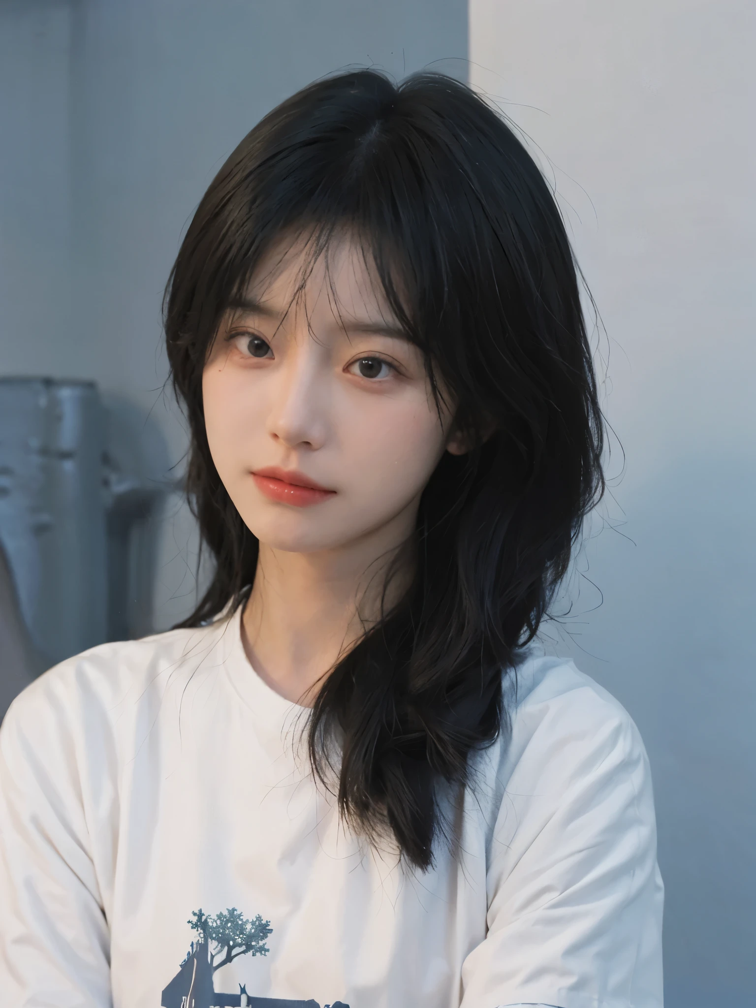 best quality, ultra high resolution, White background,(realistically:1.4), girl, short sleeves,A pair of eyes as clear as snow,Royal sister,looking at the audience, close up ,