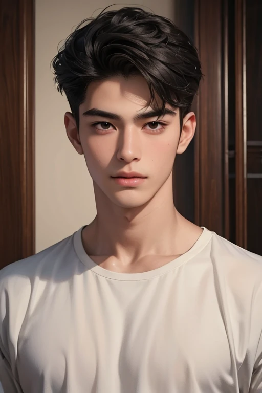((High quality)), ((masterpiece)), ((highly detailed)), perfect face, realistic, ((man)), ((Asian)), full body, young, 20 years old, black hair, comma hair style, ((handsome)), detailed eyes, beautiful detailed nose, realistic body, realistic light, comfortable exprssions, cute guy, sweat guy, cool guy, young, muscular body, abs body, hot clothes, sexy