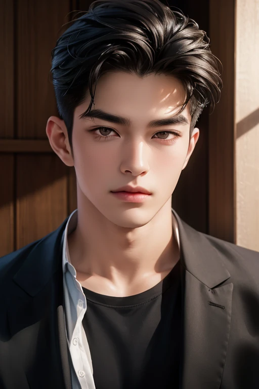 ((High quality)), ((masterpiece)), ((highly detailed)), perfect face, realistic, ((man)), ((Asian)), full body, young, 20 years old, black hair, comma hair style, ((handsome)), detailed eyes, beautiful detailed nose, realistic body, realistic light, comfortable exprssions, cute guy, sweat guy, cool guy, young, muscular body, abs body, hot clothes, sexy
