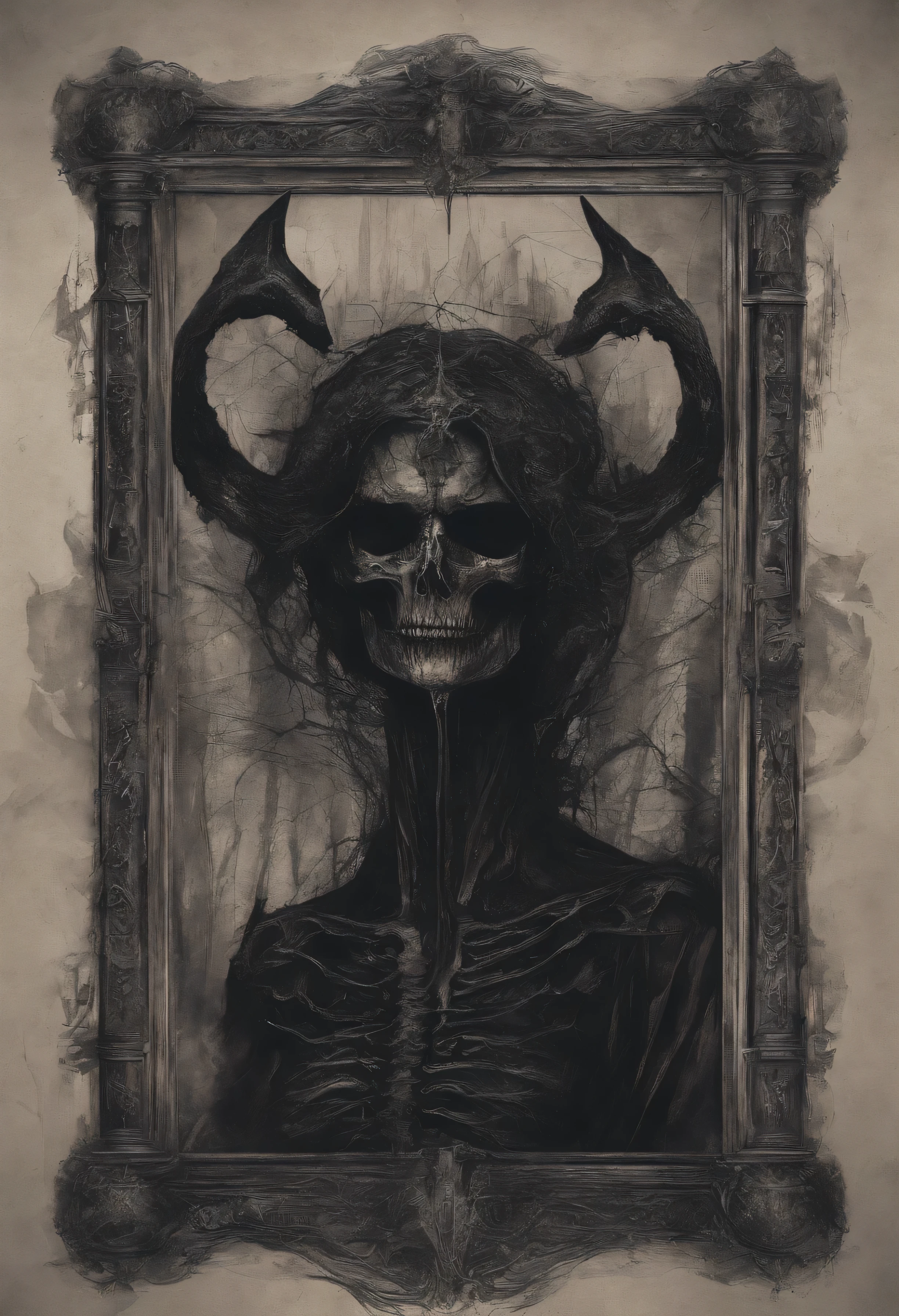 Devil's Horns,Clawattleix,creepy setting,sharp teether,whole body, lesbian,powerful aura,A strong sense of oppression,incredibly detailed,Red-eyed skeleton,The flames of hell are raging,Skeleton Legion,ultra photorealistic