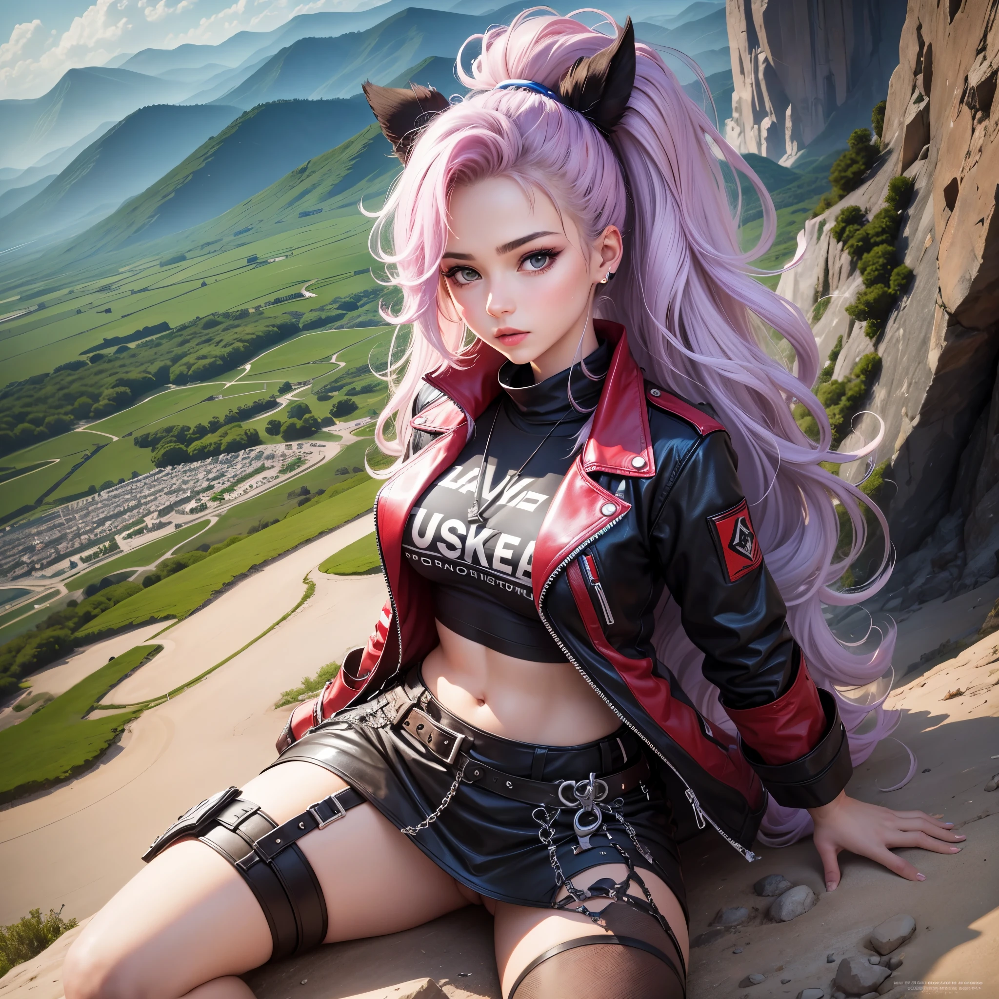 High Quality, An 18 Year Old Girl, On Top Of A Mountain, Long Hair Flying, Punk Style, Punk Style Meets Tradition, High Quality, 8k, 8K,-- Auto --auto --s2