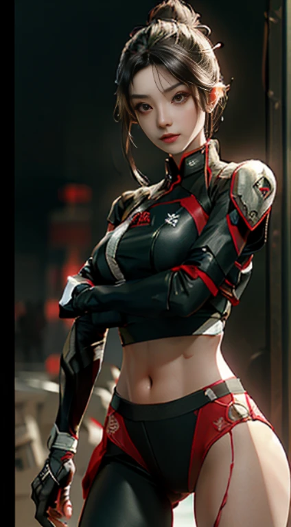 fighting stance，Navel-baring combat uniform，肚脐出Blood，小腹出Blood，Blood，Injuried，Cover your stomach，，嘴角流Blood((best quality)), ((masterpiece)), (detailed:1.4), 3D, Image of a beautiful cyberpunk woman,human development report (high dynamic range),Ray tracing,NVIDIA RTX,super resolution,Unreal 5,subsurface scattering,PBR texture,post processing,Anisotropic filtering,depth of field,Maximum clarity and sharpness,multi-layer texture,Albedo and specular maps,surface coloring,Accurate simulation of light-material interaction,Perfect proportion,octane rendering,Two-tone lighting,Large aperture,Low ISO,white balance,rule of thirds,8K original，小腹肚脐出Blood