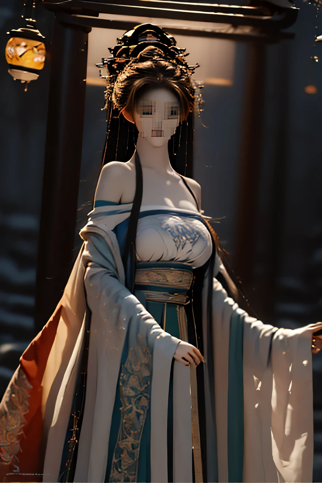 1 girl, masterpiece, Very detailed, ((Cinema lighting)), (glow), ((dramatic lighting)), ((Beautiful and detailed light)), intricate details, lens flare, Colorful hair, rainbow hair, long hair, multicolored dress, Butterfly发饰, Butterfly, (light particles), place one's arms behind one's back, , [bending], cowboy shooting, faint smile, green eyes, church, Stained glass, spotlight, dark background, flowing hair, flowing hair, looking at the audience,((colorful))