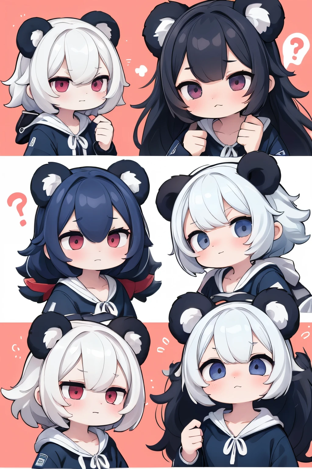 A panda, with 30 postures and expressions,Smile, Wronged, Flirty,Staring, Smug, Crying, Shy, Sealed Lips, Asleep, Tearfully Wronged, Embarrassed.Annoyed, Mischievous, Grinning, Surprised, Pouting, Blushing, Frustrated,Uncomfortable, Sneaky Laugh, Joyful, Rolling Eyes, Arrogant, Bored, Startled,Silly Laugh, Acting Cool, Question Mark, Knocking, Goodbye, Sweating, Shushing.Confused,8K, full HD, OC rendering, high detail