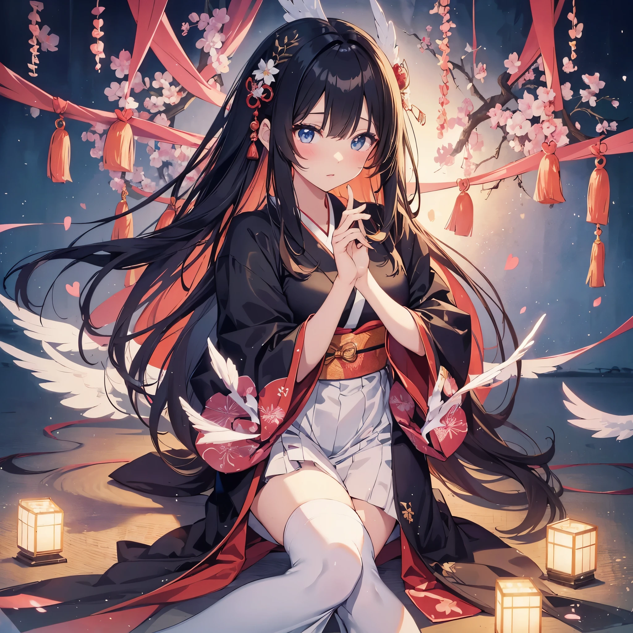 ((Japanese Anime Style)), Full Length, POV, ((Hand Heart)), 🫶, It's a very very pretty girl, a beauty of the world, somewhat innocent like an angel, very pretty makeup, nice dress, covered with sparkling light, lovely eyes with heart in them, clear skin, full and shiny lips, silky black hair