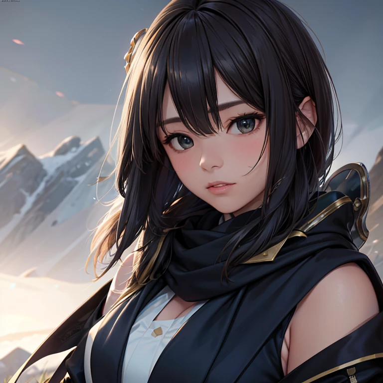 8k, best quality, masterpiece, realistic, ultra detail, photo realistic, Increase quality,
a photo of a girl standing in a field with a scarf, in the style of dark and brooding designer, voluminous mass, photobash, serene faces, jagged edges, navy, natural beauty, close-up shot