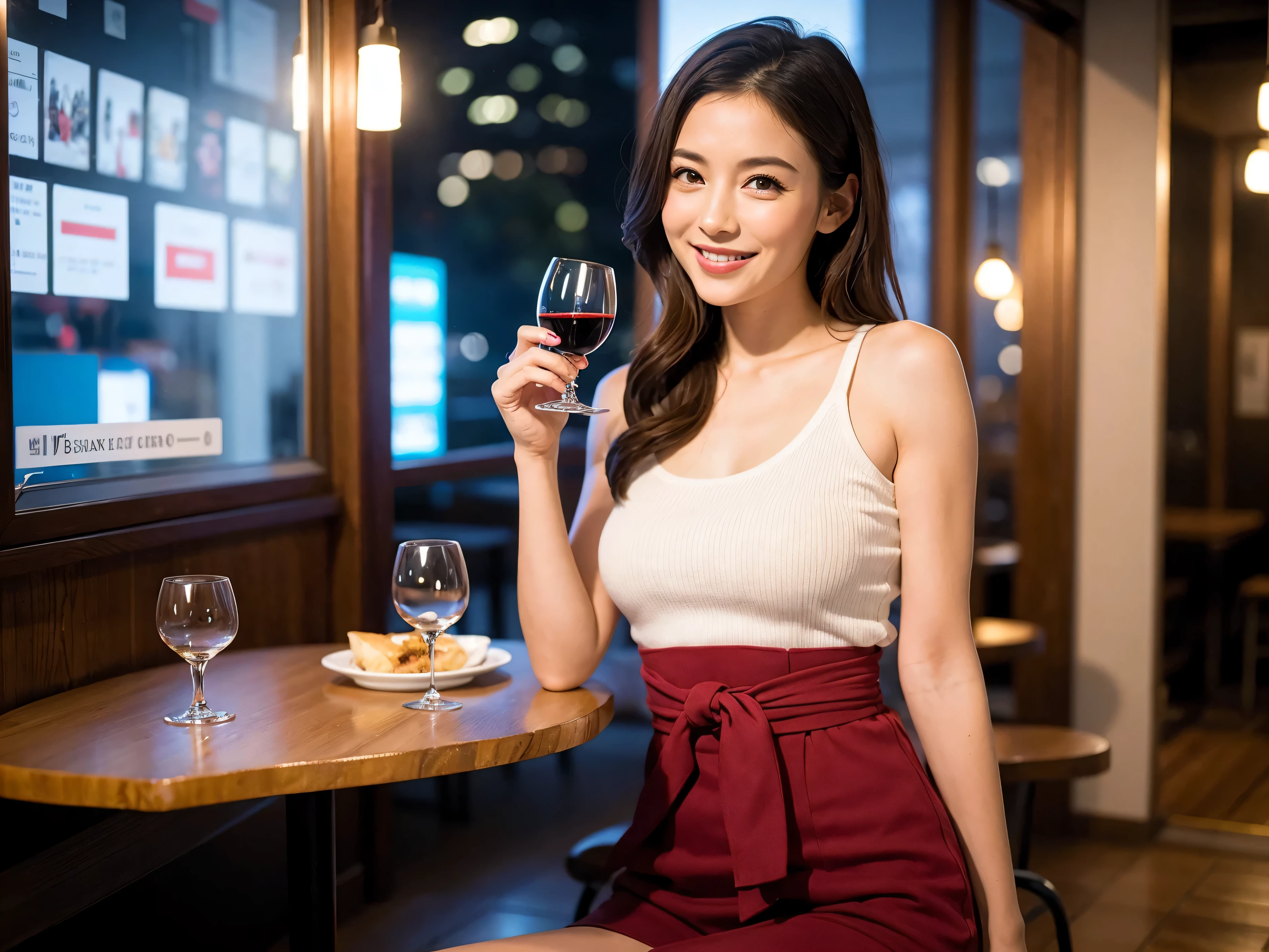 (64k uhd, nffsw, of the highest quality, masutepiece: 1.2), (Realistic, Photorealistic: 1.37), Pretty Woman 1, (Slim Face), (slimボティ), (Brown hair), (short-cut), Italian、Spaniard、Dutchwoman、Americana、japanerenchman、cute,cheeks blush a little, (40 years old), 38 years, Solo, A beautiful and detailed night view spreads out outside the window........., restaurant, wine glassesに座って, At night, In a prominent place (from waist up) NovaFrogStyle, actress, Model, waist-up, white wine, slim, wine glasses, Super clean night view, 真ん中に置かれたwine glasses, Happy smile, (Smile: 1.15), Beautiful fine eyes, Upper body, Bust Japan Up, Night, Short, Short, actress, Model, waist-up, white wine, slim, wine glasses, Super clean night view, 真ん中に置かれたwine glasses, Happy smile,