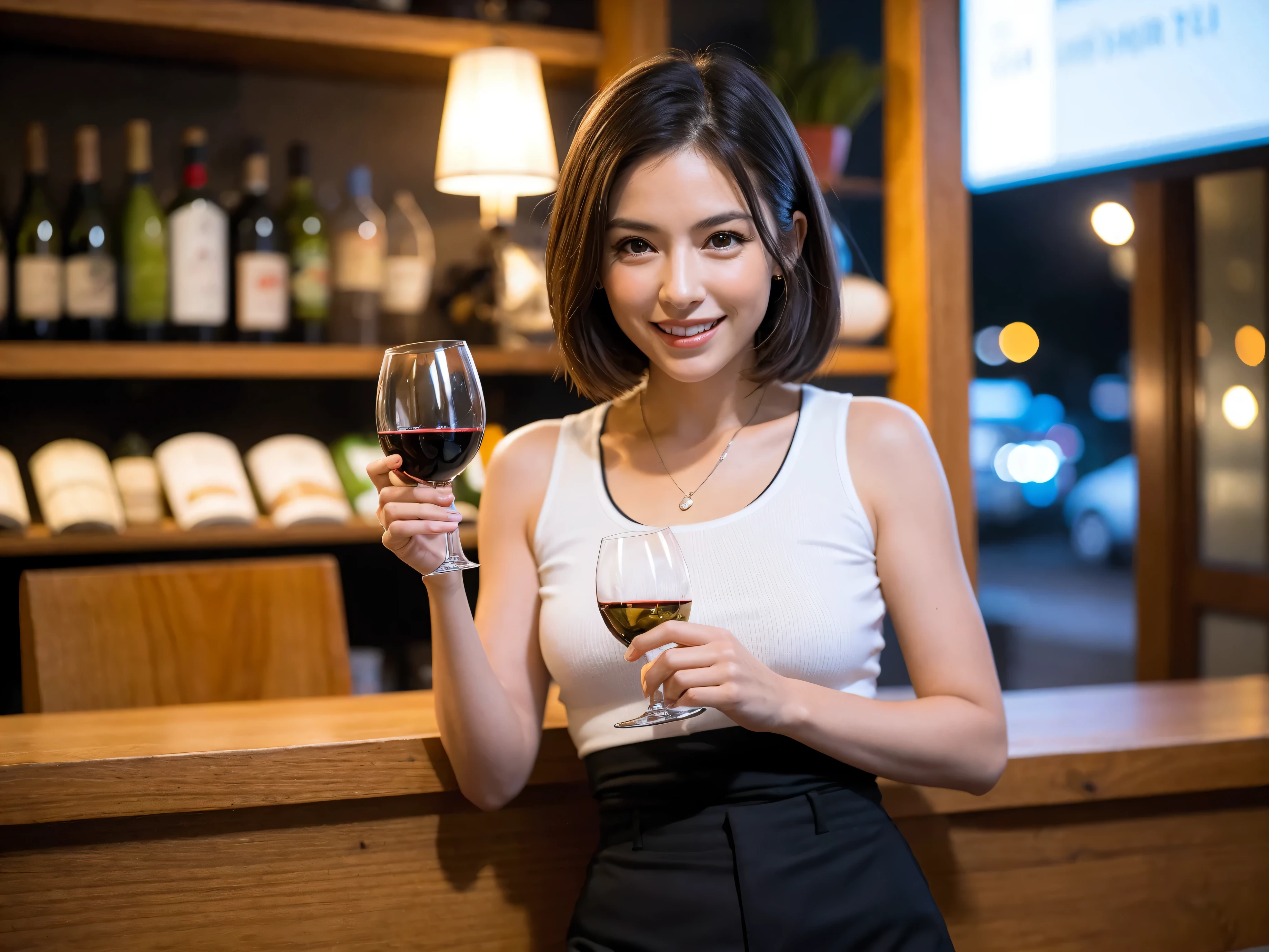 (64km race, nffsw, top quality, muste piece: 1.2), (realistic, realistic: 1.37), pretty woman 1, (slimな顔), (slimボティ), (brown hair), (shortcut), Italian、Spaniard、Dutch、American、japanese、cheeks blush a little, (40 years old), 38 years old, alone, 窓の外には美しく緻密なnight景が広がります........., restaurant, wine glassに座って, nightに, in a prominent place (from the waist up) nova frog style, actress, model, waist up, White wine, slim, wine glass, とてもきれいなnight景, 真ん中に置かれたwine glass, smile, (smile: 1.15), beautiful slender eyes, upper body whole body, bust japan up, night, short, short, actress, model, waist up, White wine, slim, wine glass, とてもきれいなnight景, 真ん中に置かれたwine glass, smile,