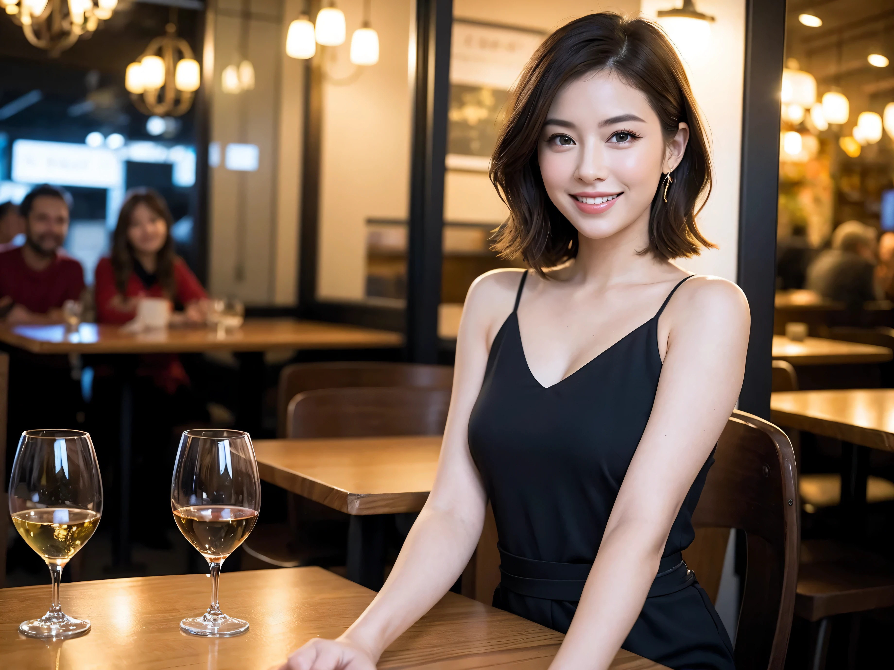 (64k uhd, nffsw, of the highest quality, masutepiece: 1.2), (Realistic, Photorealistic: 1.37), Pretty Woman 1, (Slim Face), (slimボティ), (Brown hair), (short-cut), Americana、Frenchman、cheeks blush a little, (40 years old), 38 years, Solo, A beautiful and detailed night view spreads out outside the window......., restaurant, wine glassesに座って, At night, In a prominent place (from waist up) NovaFrogStyle, actress, Model, waist-up, white wine, slim, wine glasses, Super clean night view, 真ん中に置かれたwine glasses, Happy smile, (Smile: 1.15), Beautiful fine eyes, Upper body, Bust Japan Up, Night, Short, Short, actress, Model, waist-up, white wine, slim, wine glasses, Super clean night view, 真ん中に置かれたwine glasses, Happy smile,