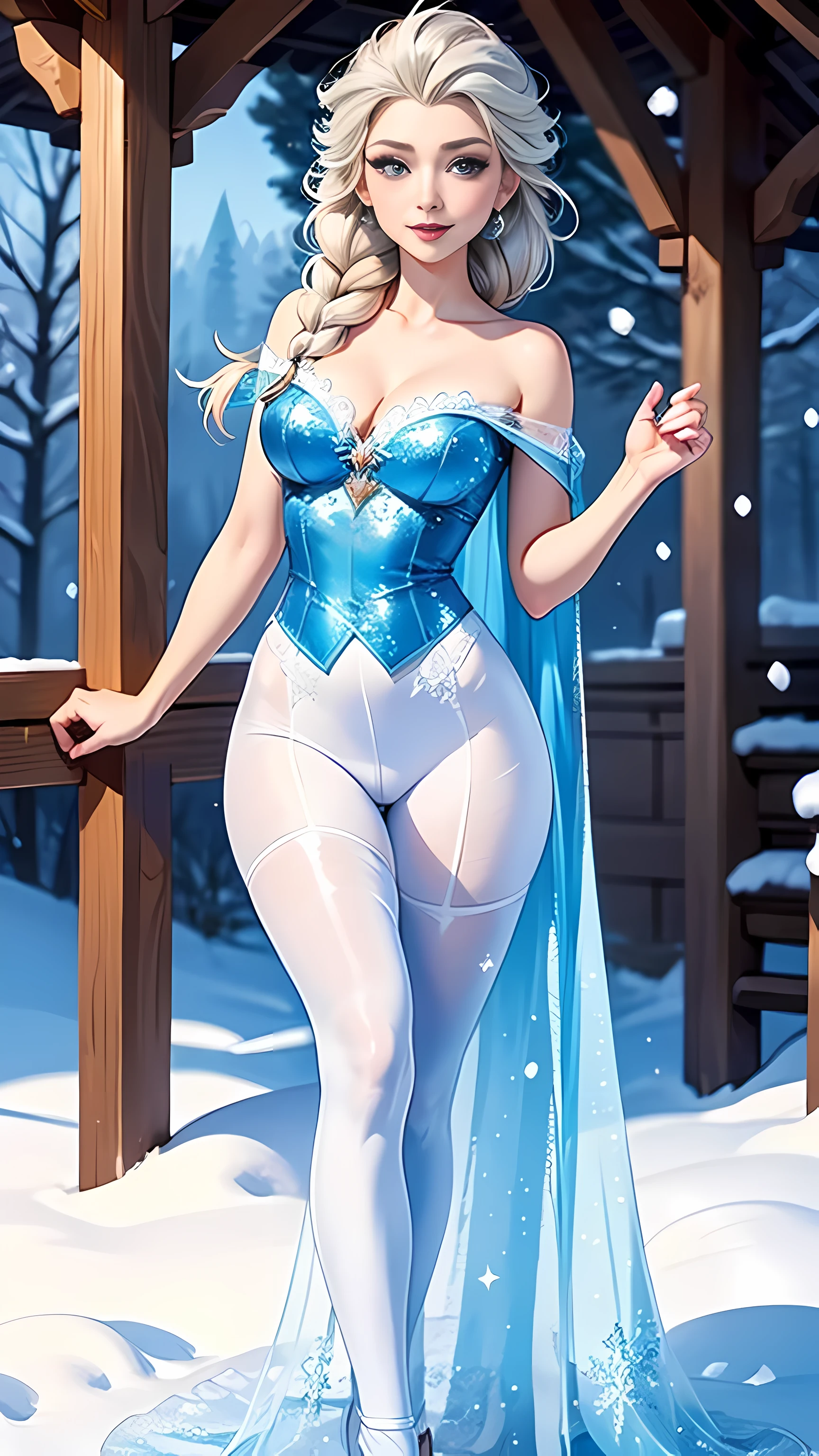 Princess Elsa,whole body,iOS depth scene,Breasts are super big,Snow background,camel toe