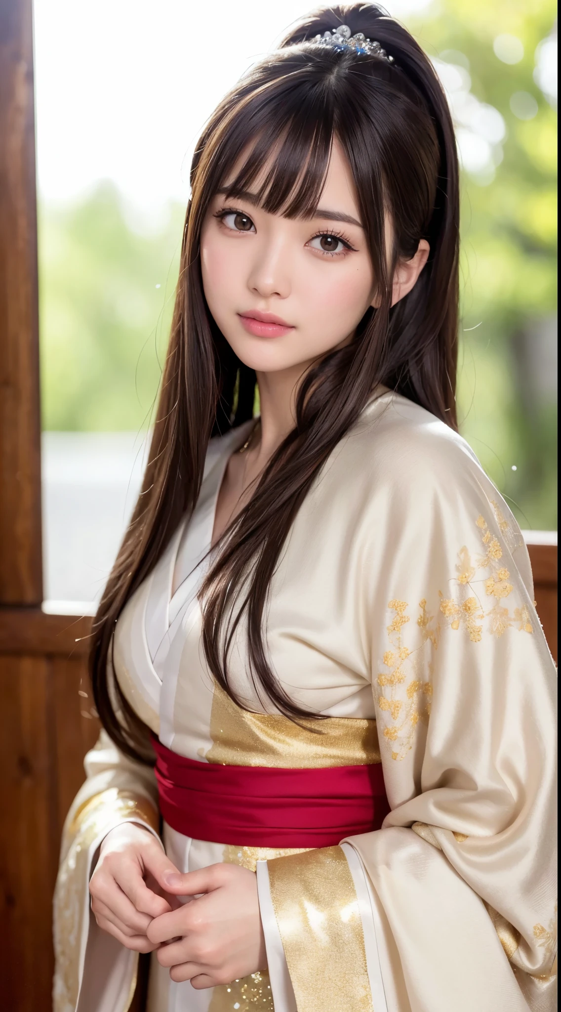 best quality, masterpiece, (realistic:1.2), 1 girl, brown hair, brown eyes,Front, detailed face, beautiful eyes