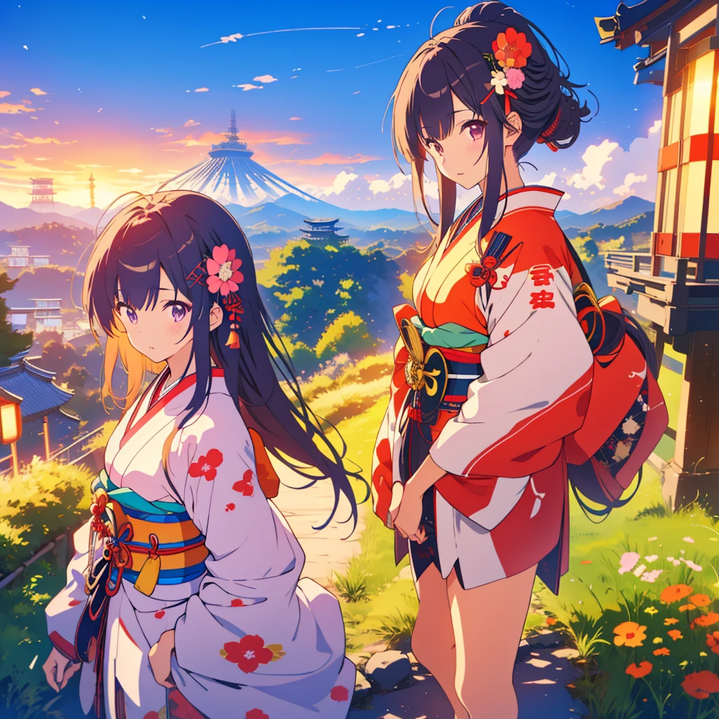samurai、Anime girl standing in a landscape of electronic circuits、Japanese style、Japan Harmony、near future、