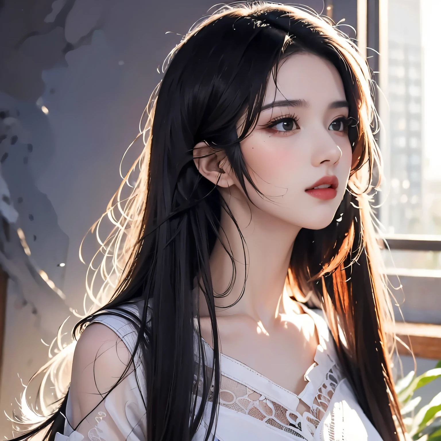 (masterpiece:1.4), (best quality:1.4), Very detailed, complex, Super detailed, (perfect face), illustration,soft light, breath-taking scenery, 1 girl, Dignified, elegant and generous,  Vivid long black hair, rich and colorful, Colorful,