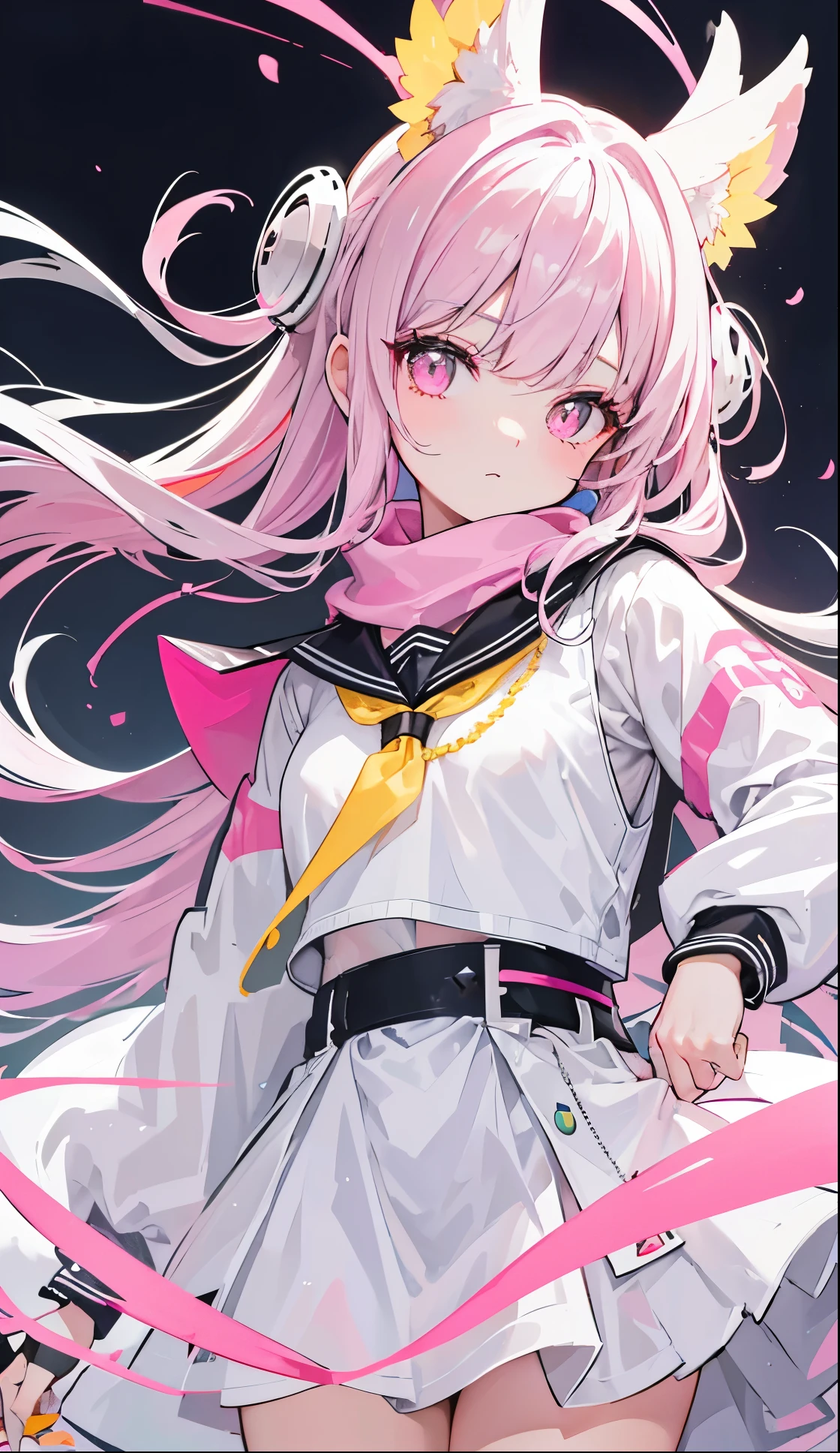 Split head in gray,Black suspenders,Sing and dance rap basketball,Chicken friends,Silver necklace,Super big beauty,Allure and pouring gray-pink banglue-green pupils,Wear a silver-white jacket and pink sweater,Wearing a blue scarf,This a cute girl with shiny light pink hair and pupils,School uniforms in pink, yellow and white,Sweet li girl,The overall glowing title Douluo possesses multiple red soul rings.,It's a beautiful sister,Red and white color scheme,It called the soft bone rabbit