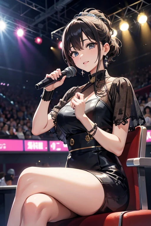 Idol、mature woman、sitting、stage、Get Interviewed