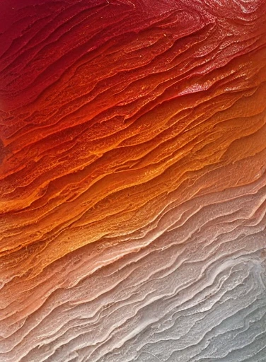 Close-up of red painting, orange, and waves, Jelly-like texture. photo, Number of stratigraphic layers, layered dough, Shiny layered geological formations, Volcano texture, Lava texture, mars aerial photoy, background of a lava river, abstract texture, bright red desert sand, canyon topography, red lava river, abstract photoy, flowing lava