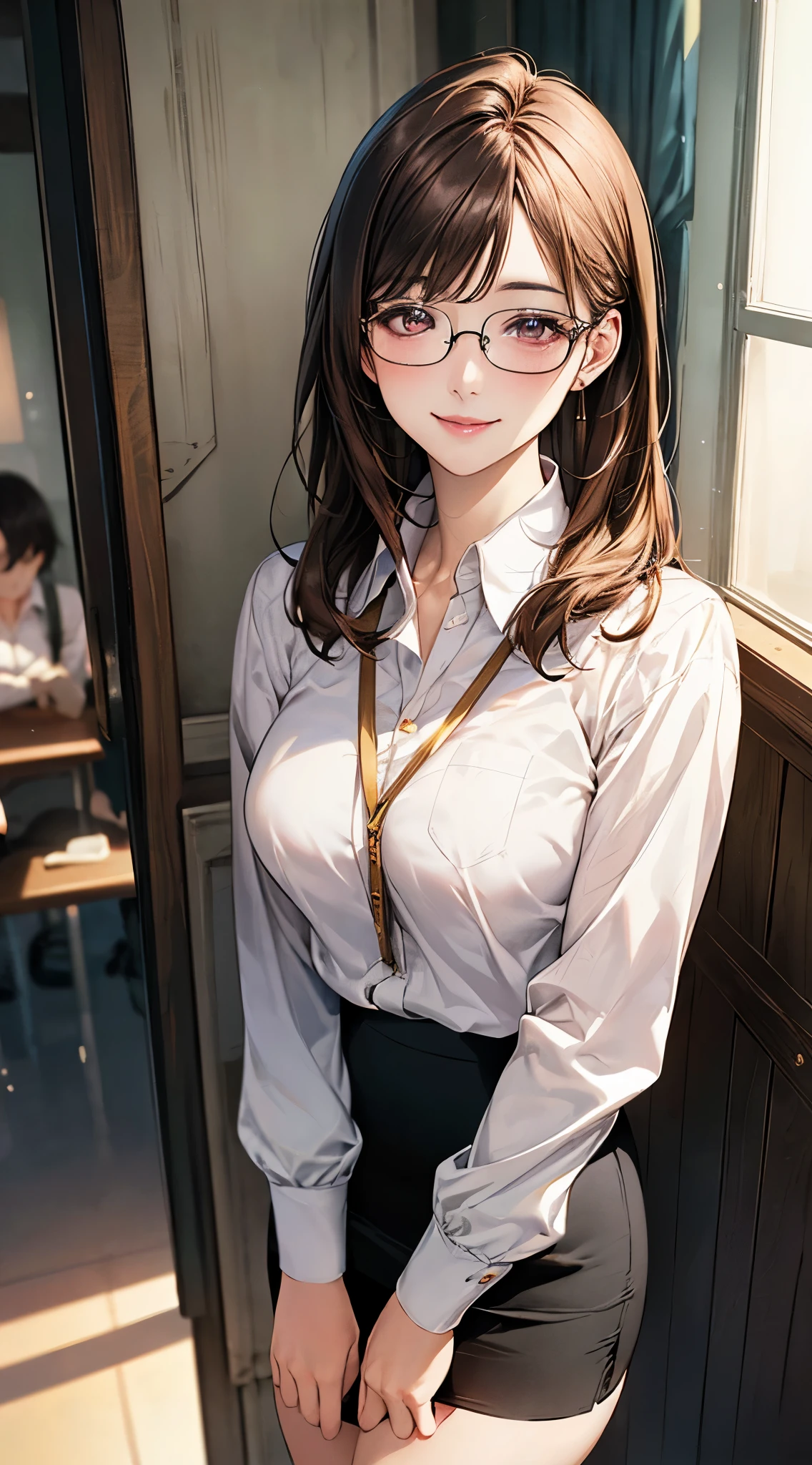 photo realistic,in 8K,Best Quality,masterpiece,dynamic angle:1.5,dynamic posing:1.5,professional lighting,best quality,high quality,high resolution,ultra detailed background,15yo:1.2,(slim hip),(detailed black eyes:1.1, best hands:1.3,detailed face),facing forward,
pefect anatomy, correct anatomy, character focus,(1 cute girls:1.3,lower hair:1.3,small chest:1.5,red rimmed glasses:1.2,personal hair),(clothing store in the shopping mall, engaging in winter window shopping),shorty,small body, tiny, (skinny),brown low pigtails hair:1.2, blunt bangs,small breasts,glistening skin,having fun,smile,(long sleeve white shirt,school bag,BREAK
(open clothes, areola, no wear, bare breasts, bare, bare navel, bare legs, bare arms, unclad),
BREAK