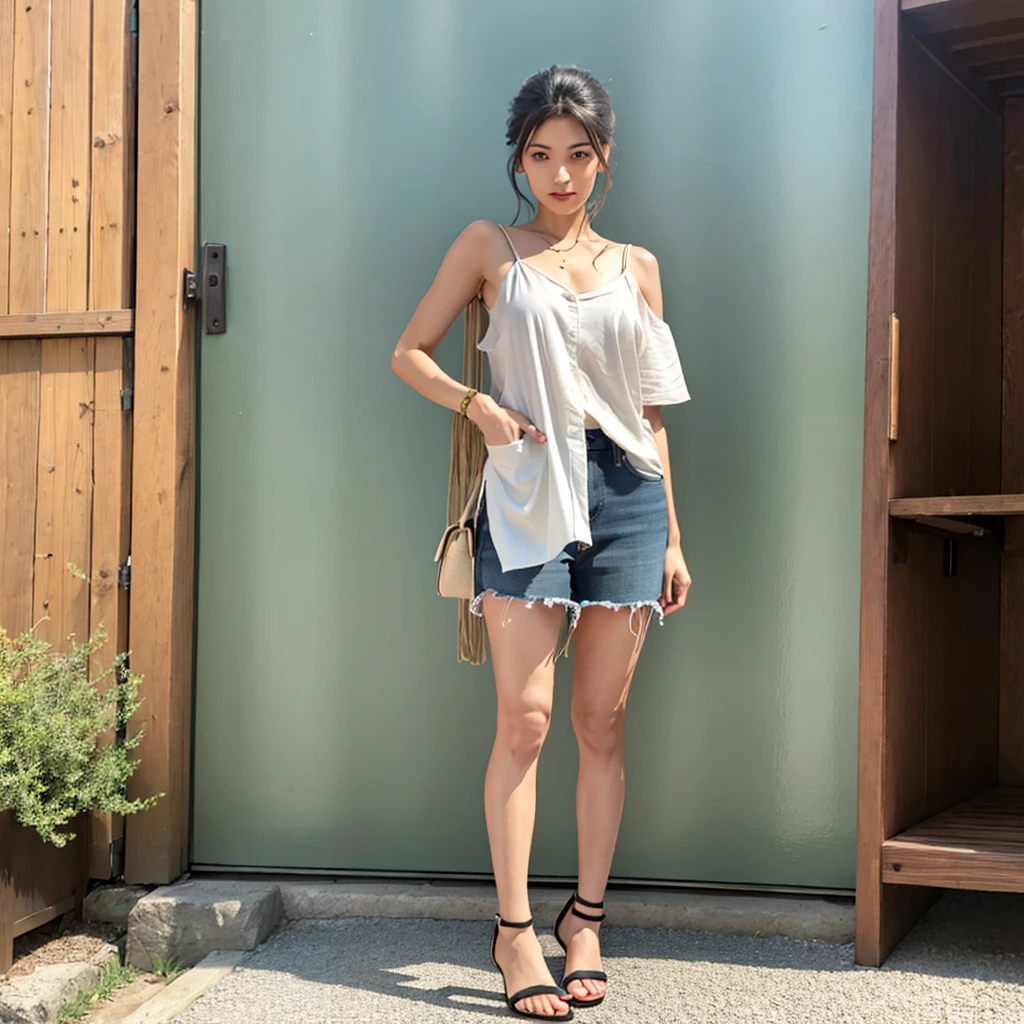 Expose the upper part of the arm、Shoulder,Eyes redrawn, zoomed out, Change clothes into spaghetti straps,  Change shoes to high-heeled sandals,Exposed toe details,No matter how short the hakama 