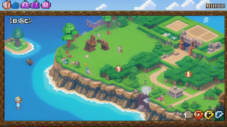 鸟山明风格,Flat pixel games《dragon quest》,Game scene design,(a paradise:1.4),16-bit pixels