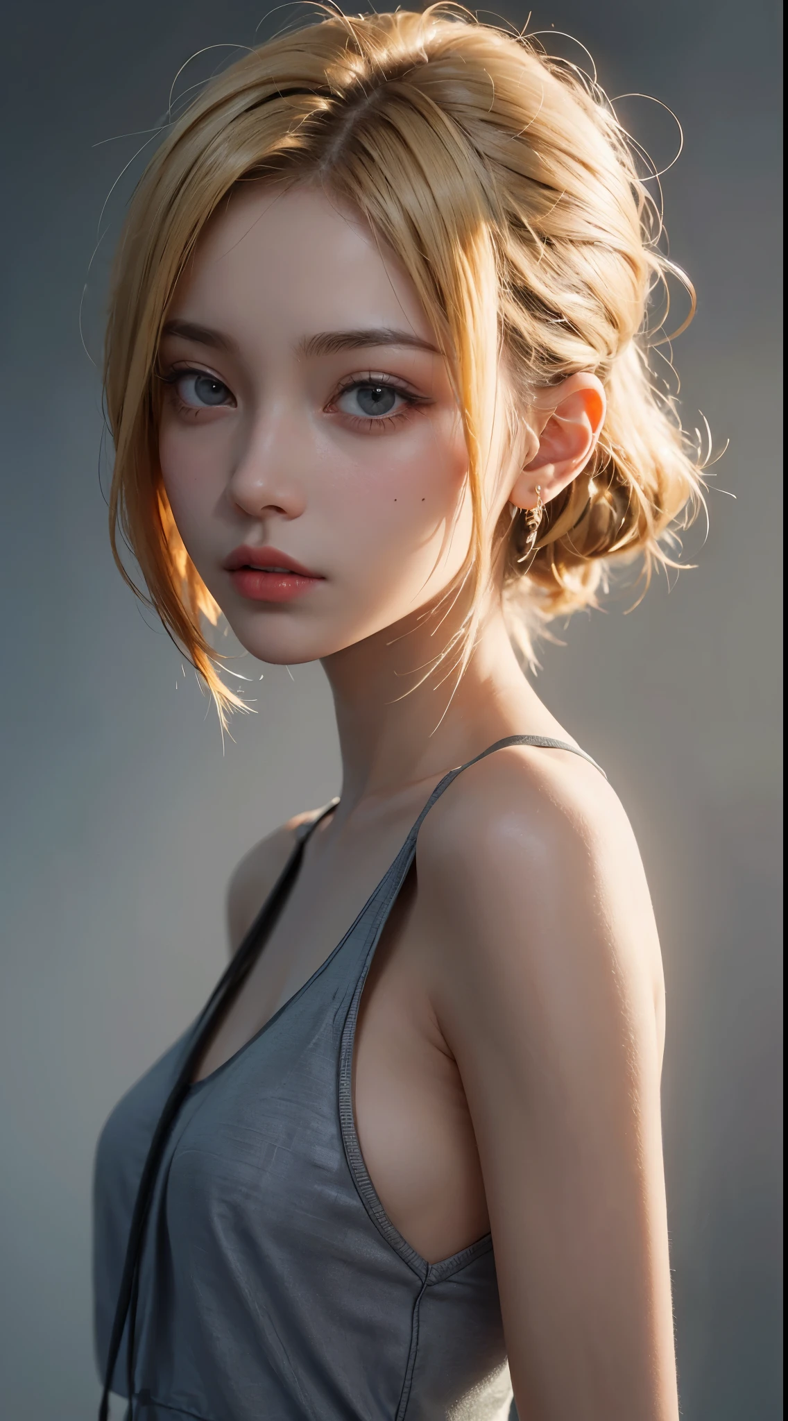 a 20 yo woman, blonde, (hi-top fade:1.3), dark theme, soothing tones, muted colors, high contrast, (natural skin texture, hyperrealism, soft light, sharp)