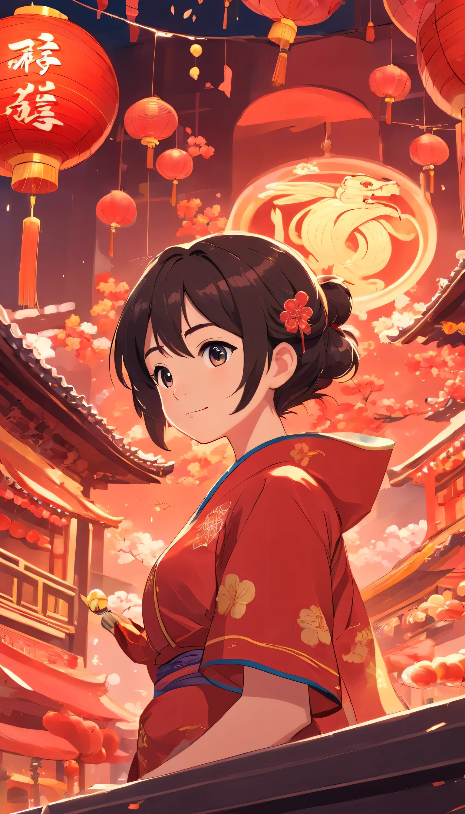 CNY,Rat,Red,Pixar, Lovely, Cartoonish,Business posters,There are decorations around,happiness, Speechless