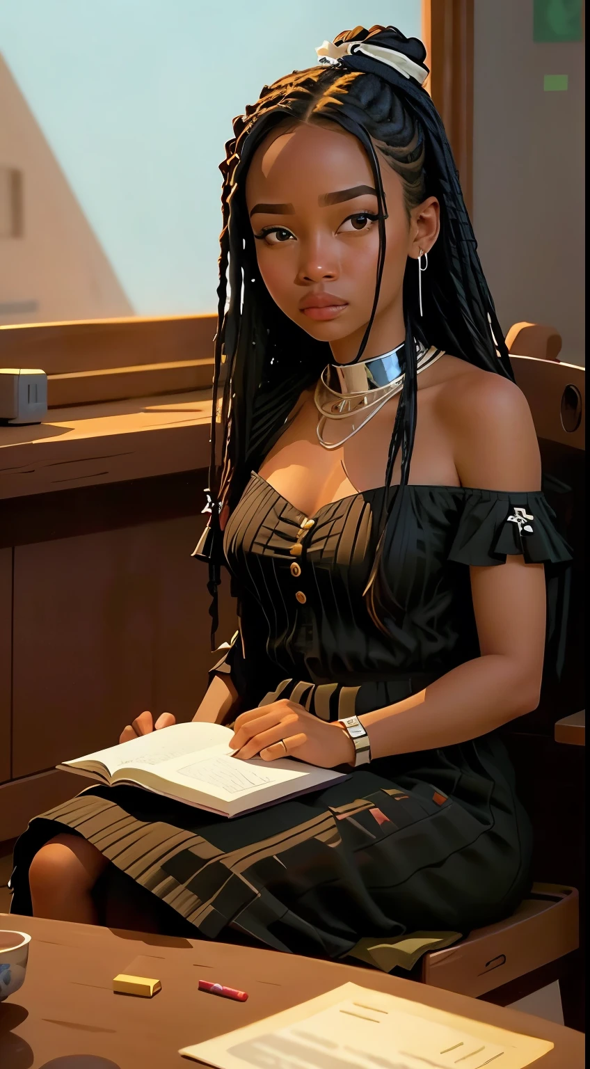 masterpiece, best quality, an extremely delicate and beautiful girl with dark skin, world masterpiece theater, ultra-detailed, highly detailed, highres, extremely detailed,1girl,illustration, looking at viewer, impasto, canvas, oil painting, realistic, realist ,real,storybook style art, cozy atmosphere 