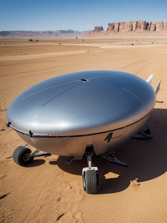 There a strange aircraft without wings parked in the desert,It not taxiing. It about 10 meters long and 2 meters in diameter. The belly of the machine flat and close to the ground.,There a hatch that opens forward in the middle of the fuselage.