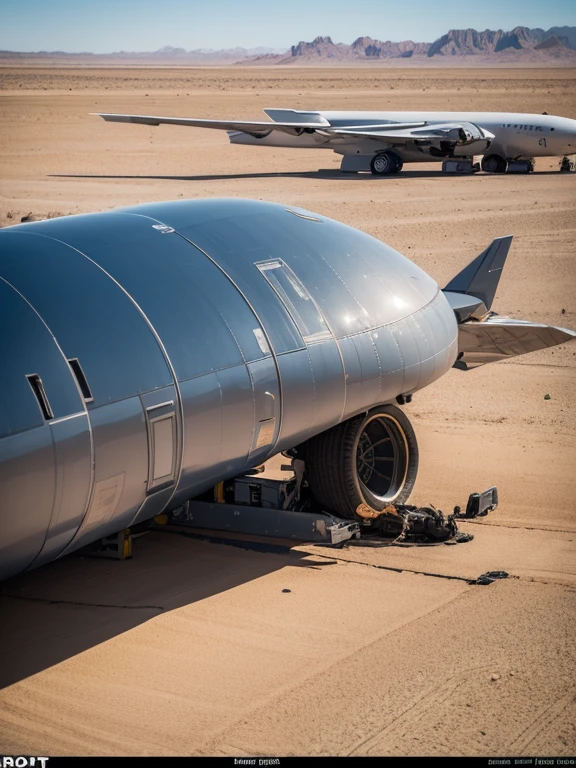There a strange aircraft without wings parked in the desert,It not taxiing. It about 10 meters long and 2 meters in diameter. The belly of the machine flat and close to the ground.,There a hatch that opens forward in the middle of the fuselage.