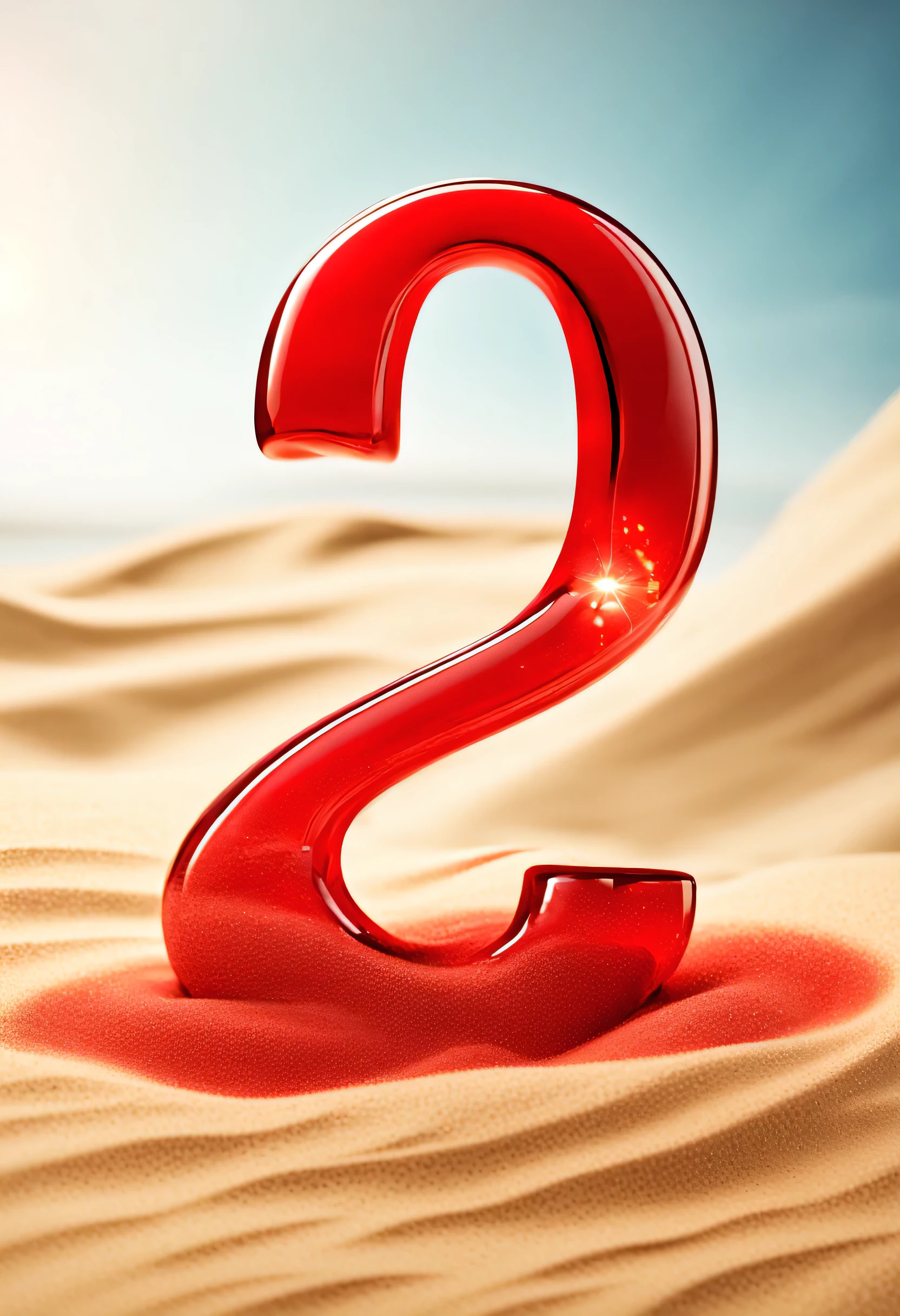 3D , red, Material transparent glass, and background color sand, Highlight word 29