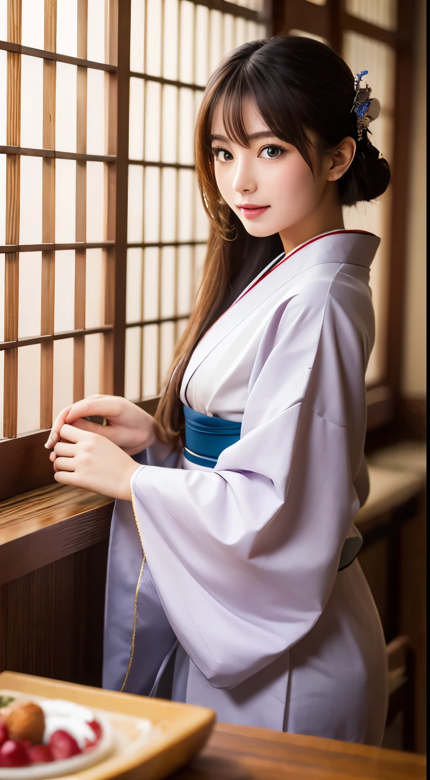 table top、highest quality、super detailed、Girl in kimono、New Year Japan