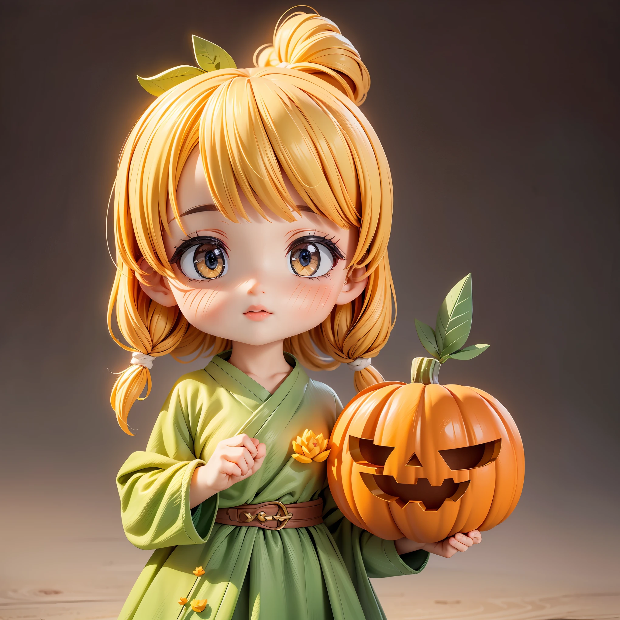 (8K, RAW photo, 最high quality, masterpiece:1.2), Professional photography, Delicately carved pumpkin, Goddess statue made of pumpkin, Nendoroid made of pumpkin, high quality, surreal, bright colors,