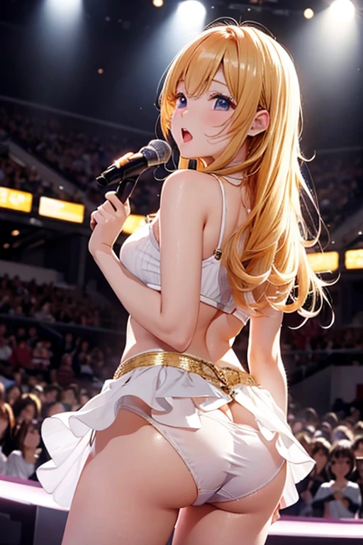 woman　golden hair　beautiful girl　singer　cute　beautiful　Idol　concert　live　audience　White panties　butt　angrily