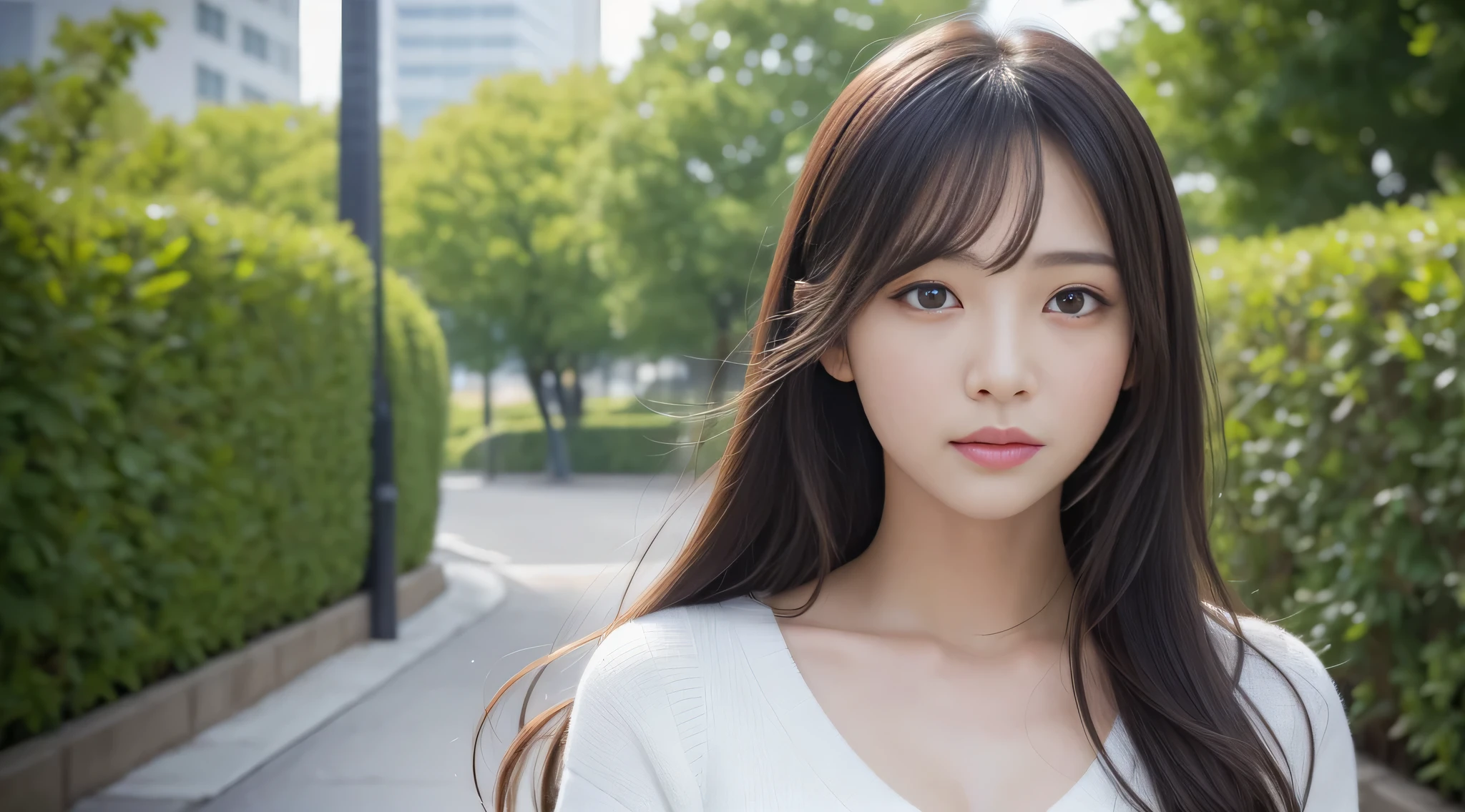 ((best image quality、highest quality、Super high quality 1.5、Super high quality 1.5、32K、8K、ticker、RAW photo、very clear image、very clear image quality、Photoreal 1.3、Super detailed 1.2, small details, High resolution, wall , perfect dynamic composition, masterpiece, surreal,非常に詳細な CG Unity 32K wall紙,realistic pictures、real human being))、sexyなCカップ、sexy&22 year old beautiful girl with cute looks & かわいい美しいsexyな顔, The strong wind blows the hair in front of my face,(長い前髪に隠れた美しくキュートでsexyな目をした美しいブラウンのストレートヘア)