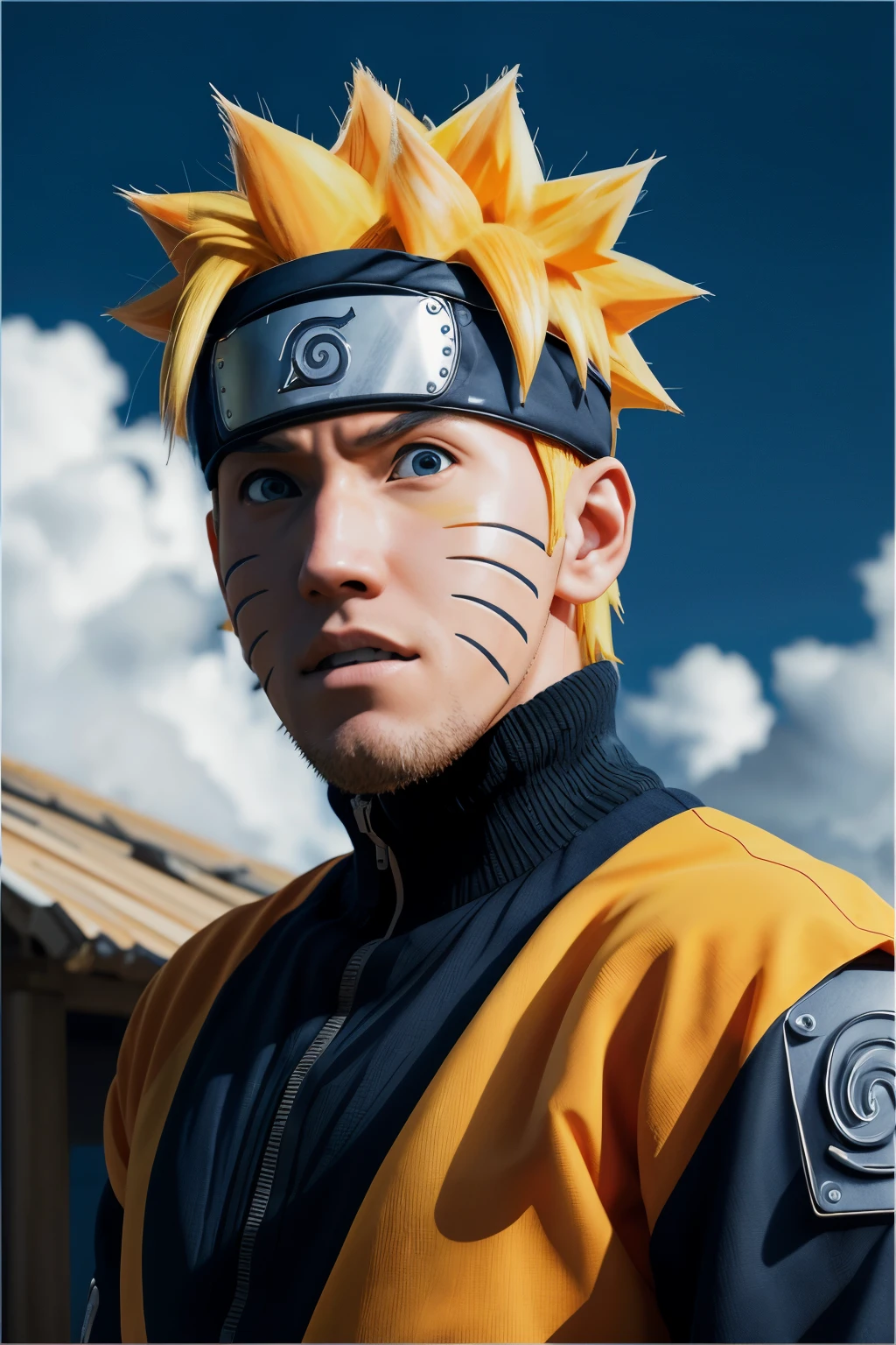 Naruto, naruto uzumaki, Crie um avatar mascular de naruto uzumaki, um olhar de perto. Inspirado em naruto uzumaki de Naruto, fotografia (fotorrealismo) (Realistic) (Ultra HD |) (Papel de parede 8K) (detalhes finos) (detalhes extremos no rosto)