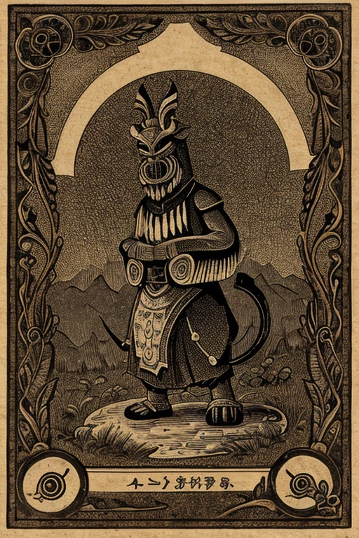 ((Chojugiga)), ((Shihon Bokuga)), antique, (anthropomorphism), (Sumi-e), Monochrome art, (Old style illustration), (hunting paintingural style, Little monster, old performance, variational pointillism, flat illustration, eerie, horror elements, eerie worldview, (primitive art), Outline warm color, old picture scroll style, old staging, Ancient mural style