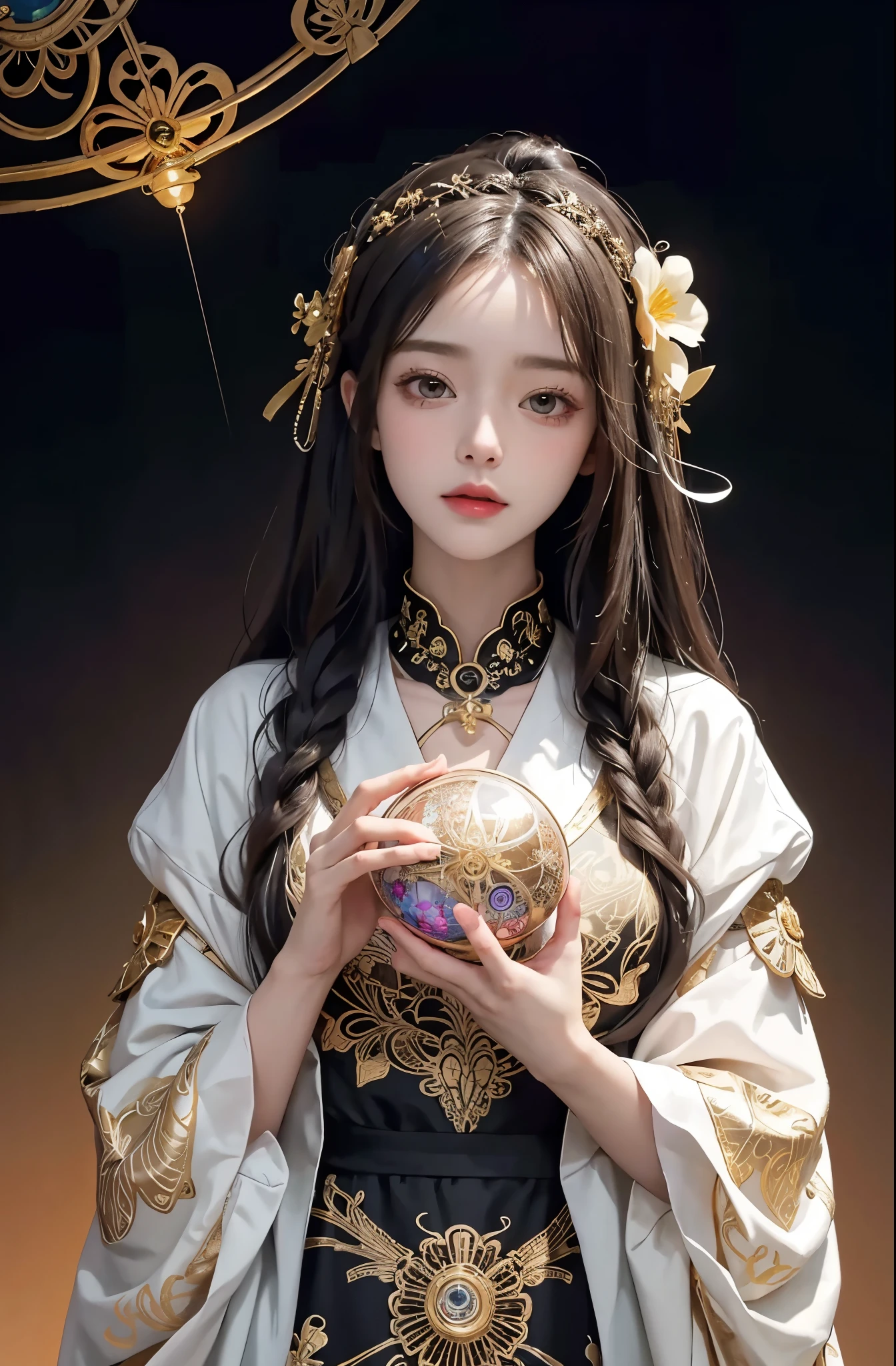 (masterpiece、highest quality、highest quality、official art、beautiful and aesthetic:1.2)、(1 girl)、extreme details、colorful、best details、official art、unity 8k wallpaper、Super detailed、beautiful and aesthetic、big boo buster piece、highest quality、(zentangle、mandala、tangle、Entanglement)、holy light、gold foil、gold foilアート、Glitter painting、Perfect NwsjMajmagic