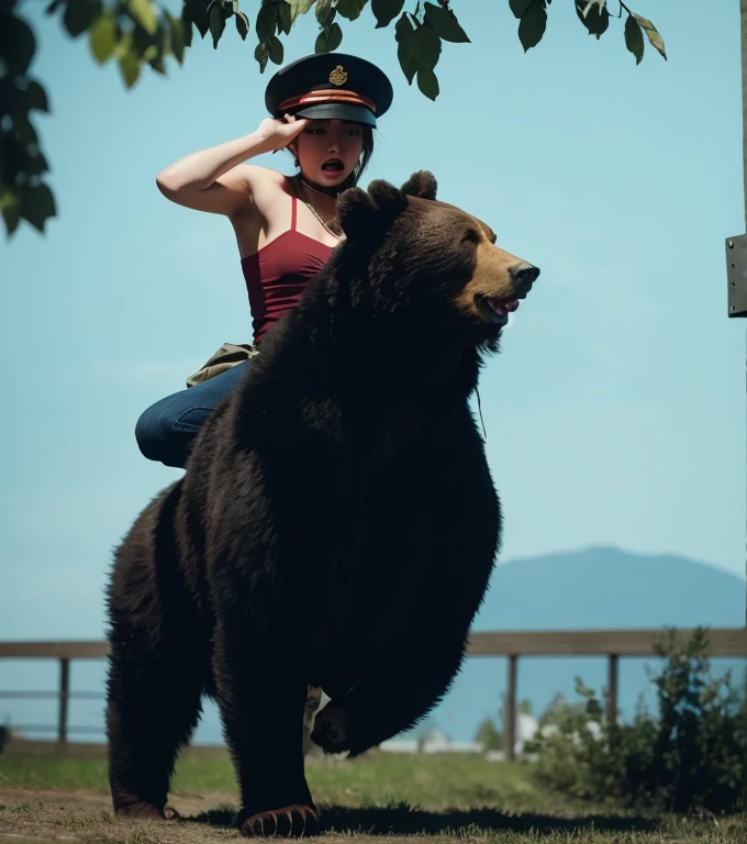 Fighting with bear in soviet hat