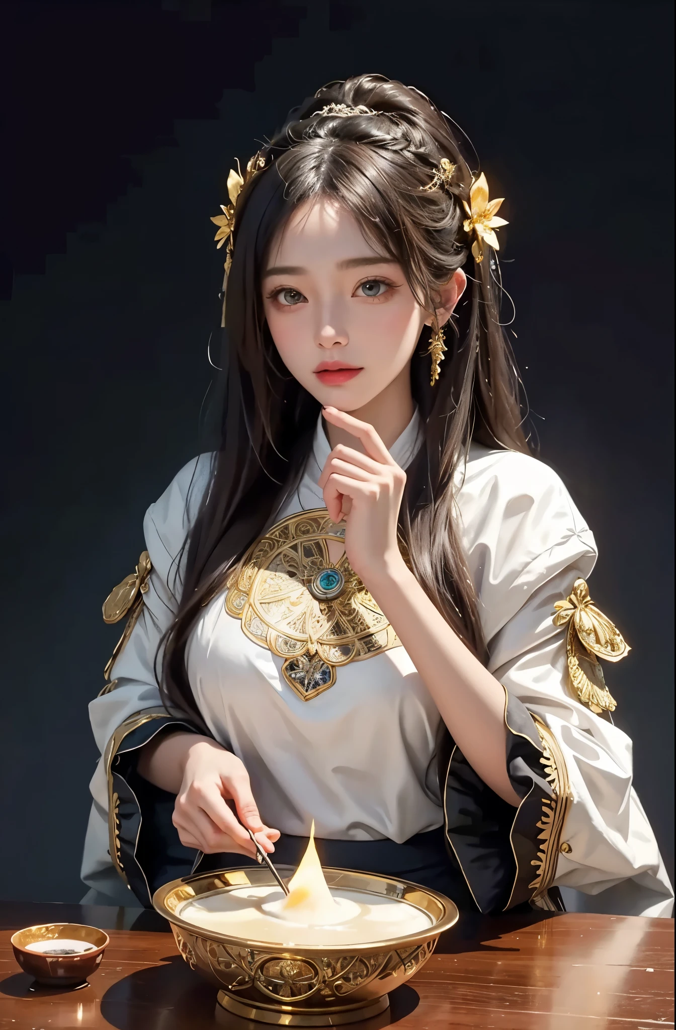 (masterpiece、highest quality、highest quality、official art、beautiful and aesthetic:1.2)、(1 girl)、extreme details、colorful、highest details、official art、unity 8k wallpaper、Super detailed、beautiful and aesthetic、big boobs、masterpiece、highest quality、(zentangle、mandala、tangle、Entanglement)、holy light、gold foil、gold foilアート、Glitter painting、Perfect NwsjMajmagic