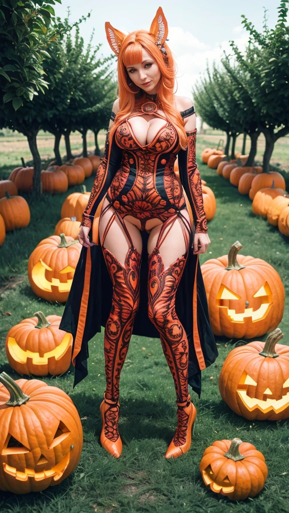 Pumpkin Carvings dildo in the middel of an orchard, science fiction, surreal in a zentangle style, lol......just kidding.... and a woman.....lol....ohhh nooo.....lol.....